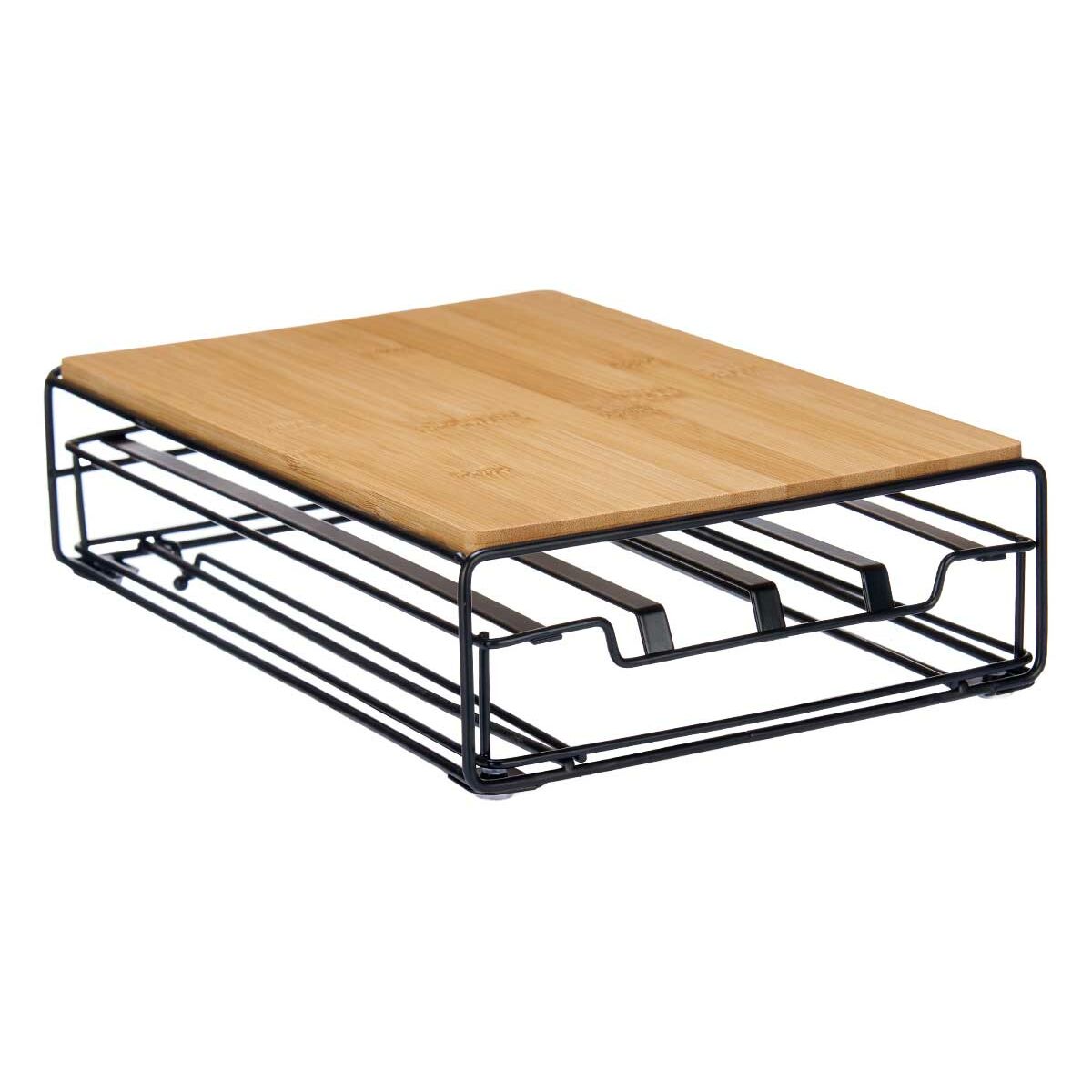 Organizador de Cápsulas de Café Kinvara W6358S-B NESPRESSO L Castanho Preto Metal Bambu 21 x 57 x 8,5 cm