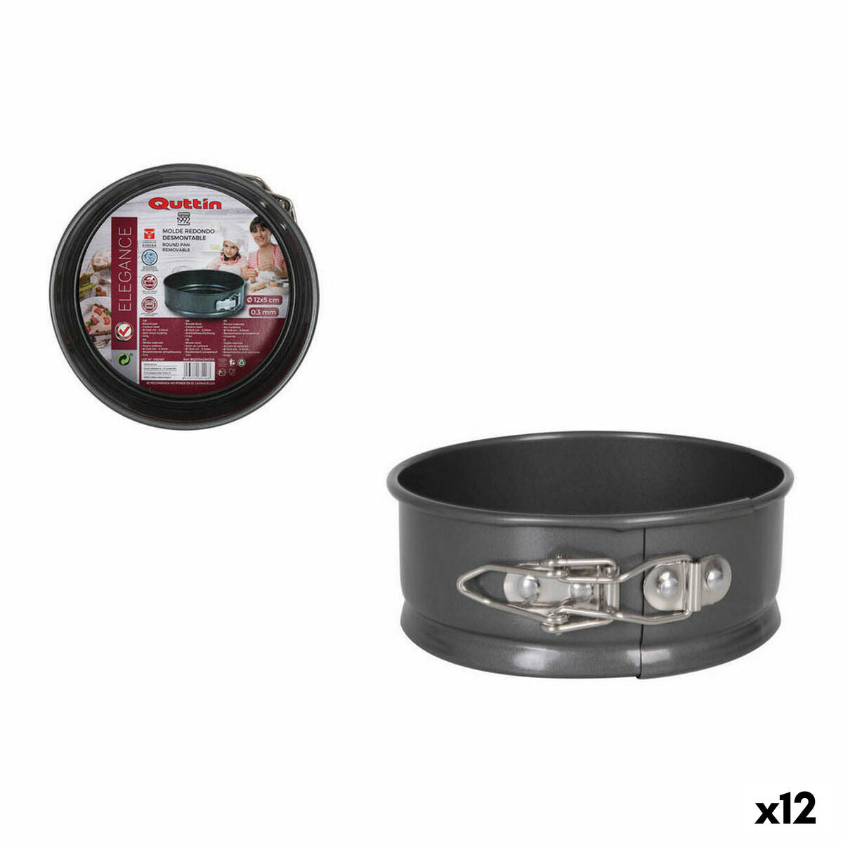 Molde Desmontável Quttin IN215 Aço com carbono Preto (12 Unidades) (Ø 12,5 x 5 cm)