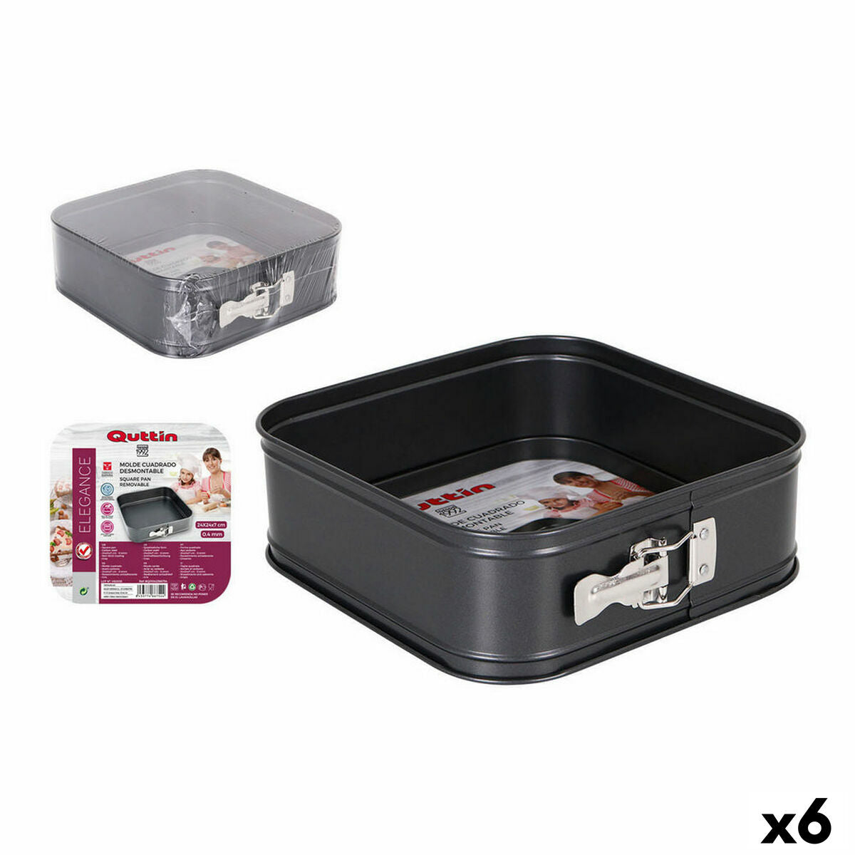 Molde Desmontável Quttin Aço com carbono Preto 24 x 24 x 8 cm (6 Unidades)