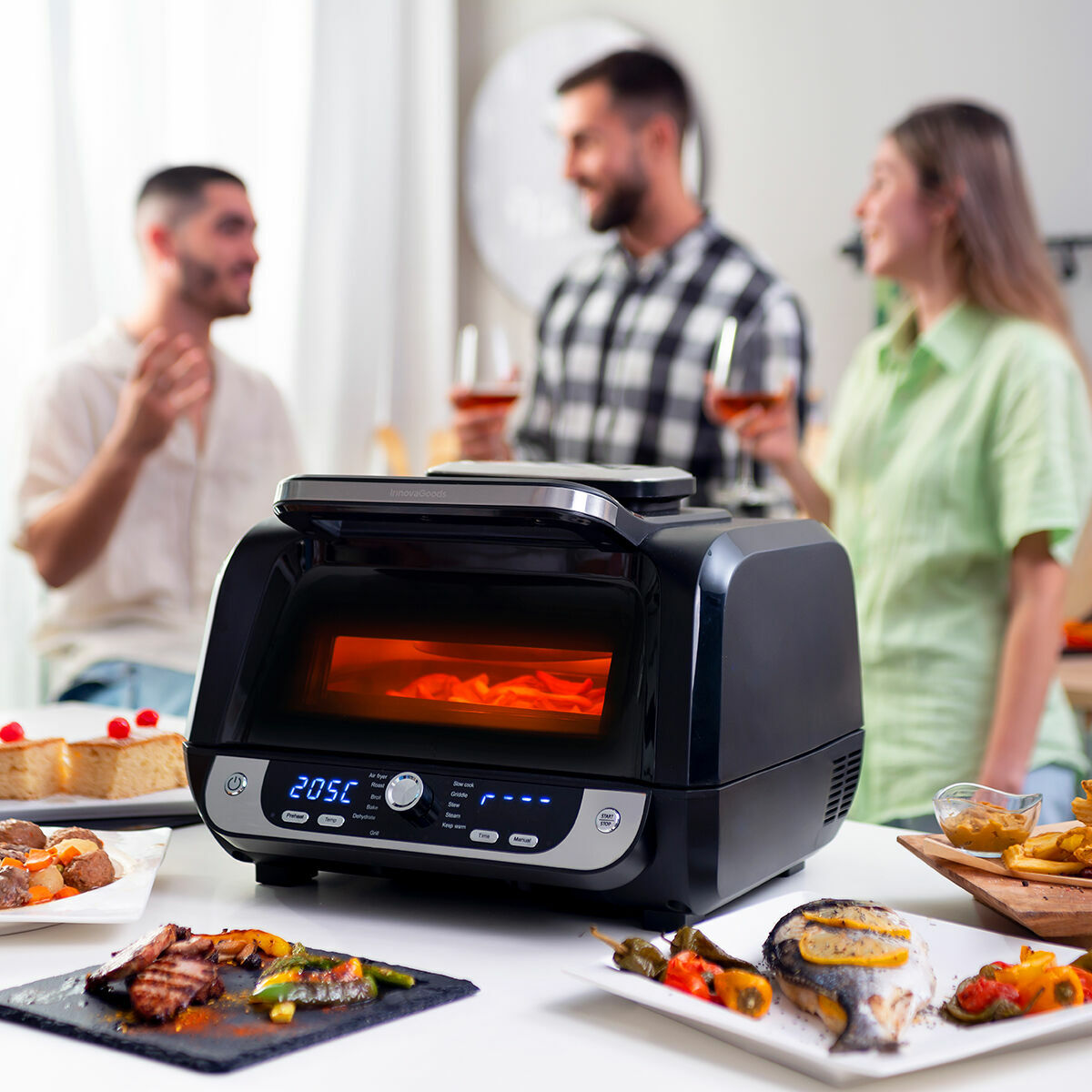 Fritadeira de Ar com Grill, Acessórios e Livro de Receitas InnovaGoods Fryinn 12-in-1 6000 Preto Aço 3400 W 6 L