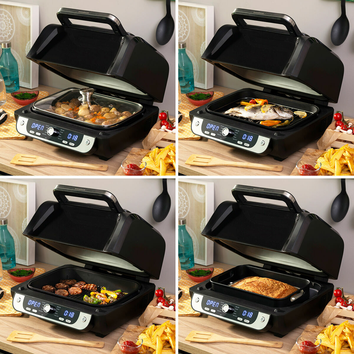 Fritadeira de Ar com Grill, Acessórios e Livro de Receitas InnovaGoods Fryinn 12-in-1 6000 Preto Aço 3400 W 6 L