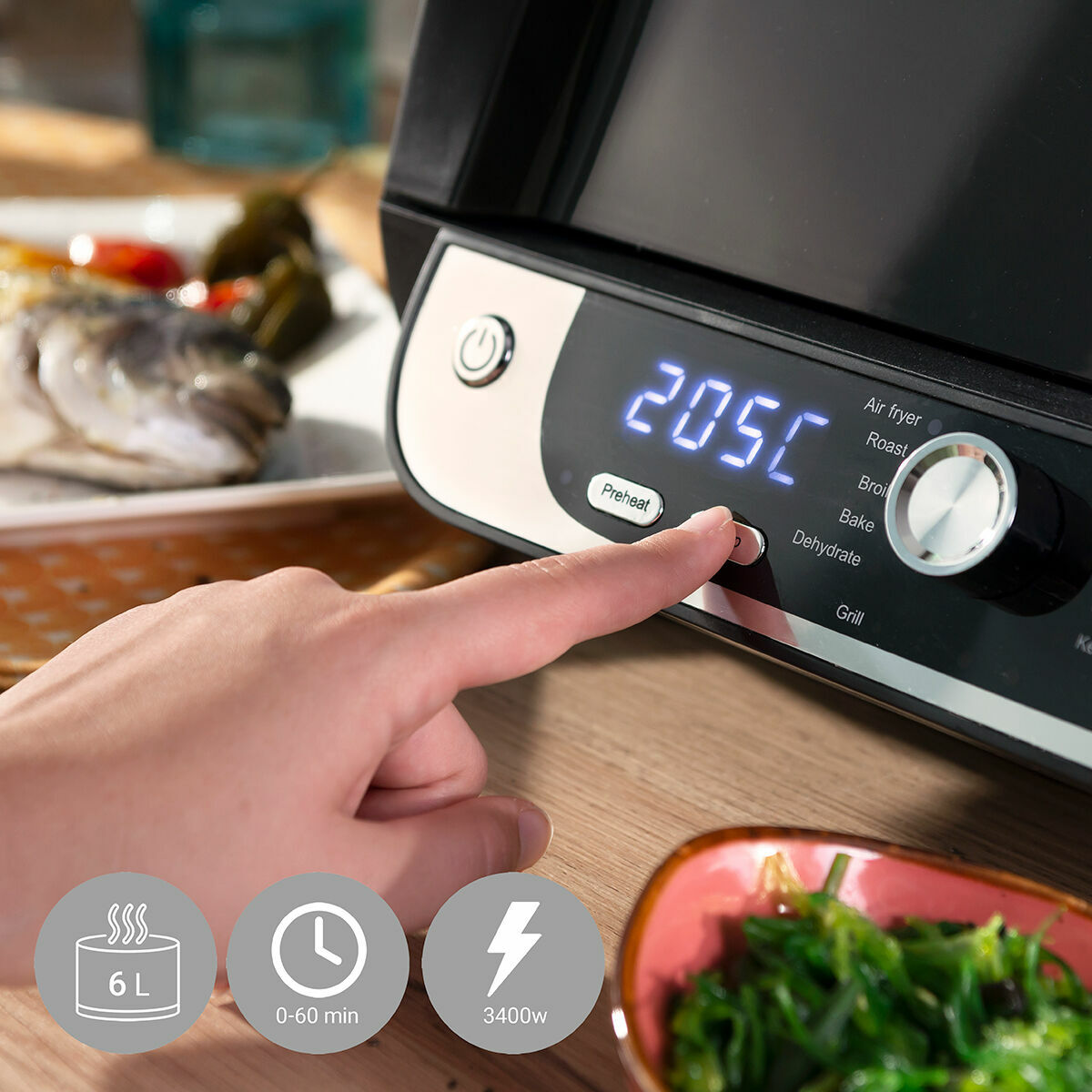 Fritadeira de Ar com Grill, Acessórios e Livro de Receitas InnovaGoods Fryinn 12-in-1 6000 Preto Aço 3400 W 6 L
