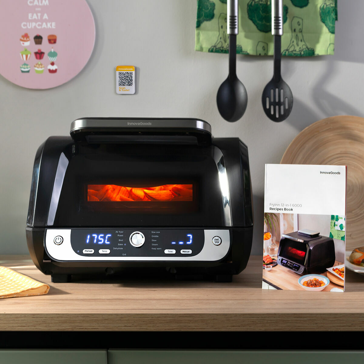 Fritadeira de Ar com Grill, Acessórios e Livro de Receitas InnovaGoods Fryinn 12-in-1 6000 Preto Aço 3400 W 6 L