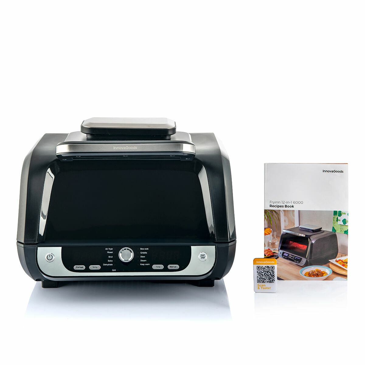 Fritadeira de Ar com Grill, Acessórios e Livro de Receitas InnovaGoods Fryinn 12-in-1 6000 Preto Aço 3400 W 6 L
