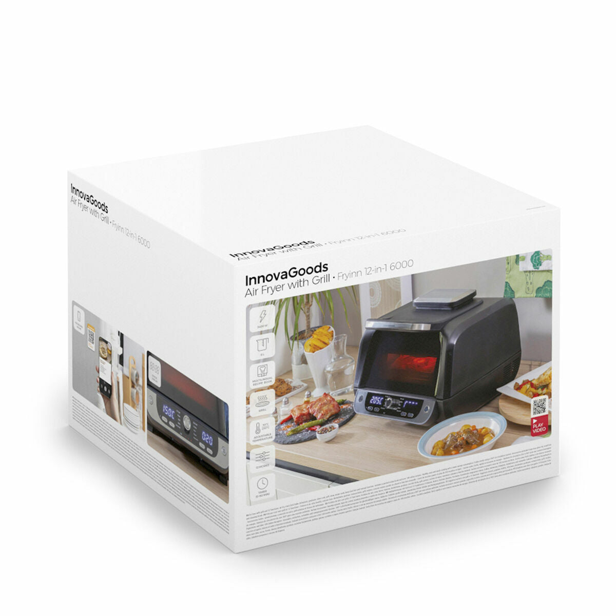 Fritadeira de Ar com Grill, Acessórios e Livro de Receitas InnovaGoods Fryinn 12-in-1 6000 Preto Aço 3400 W 6 L