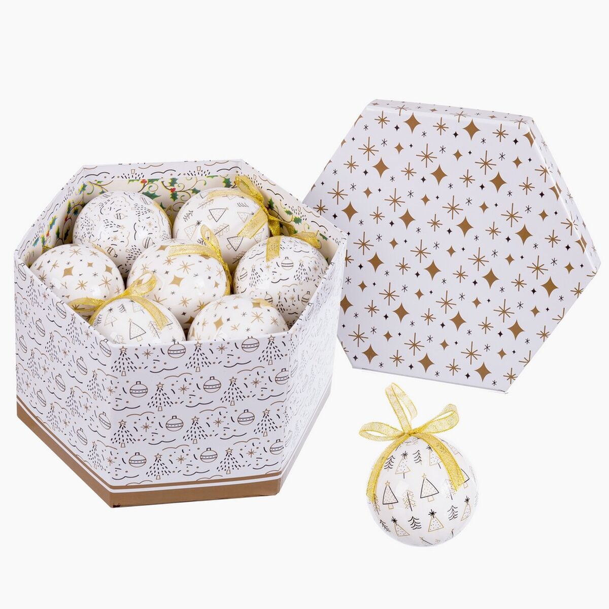 Bolas de Natal Branco Dourado Papel Polyfoam 7,5 x 7,5 x 7,5 cm (14 Unidades)