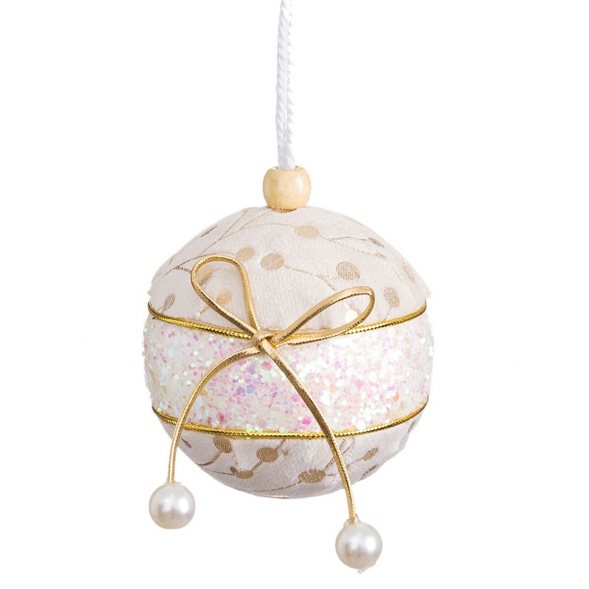 Bolas de Natal Branco Dourado Polyfoam Tecido Laço 6 x 6 x 6 cm (6 Unidades)