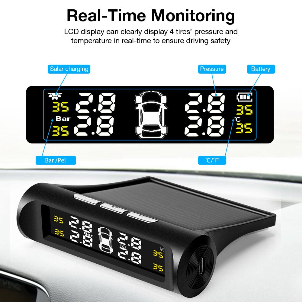 Sistema de monitorização da pressão dos pneus TPMS para automóvel inteligente Sistema de monitorização da pressão dos pneus com energia solar TMPS dig