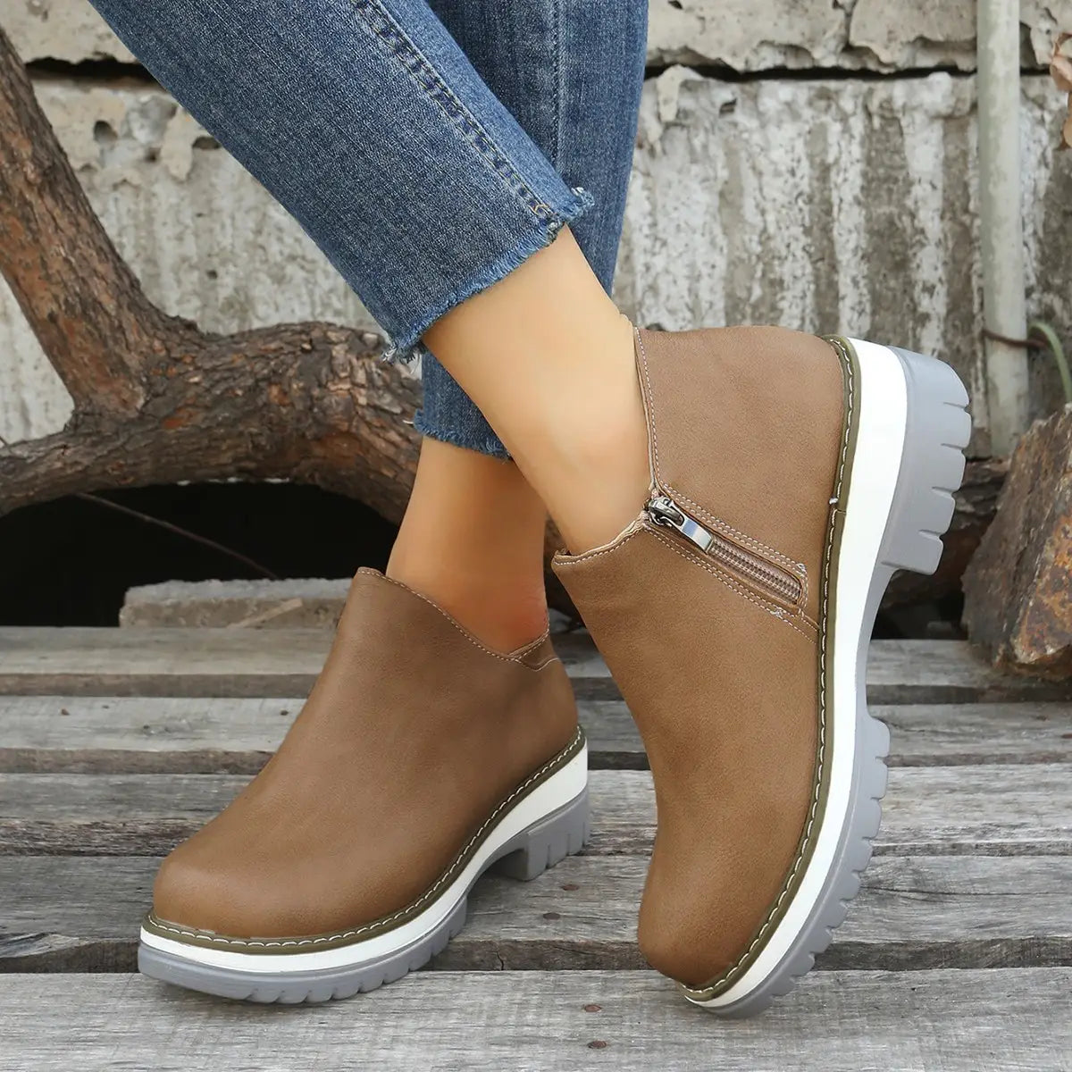 Sapato feminino salto baixo fecho lateral estilo para todas as estações