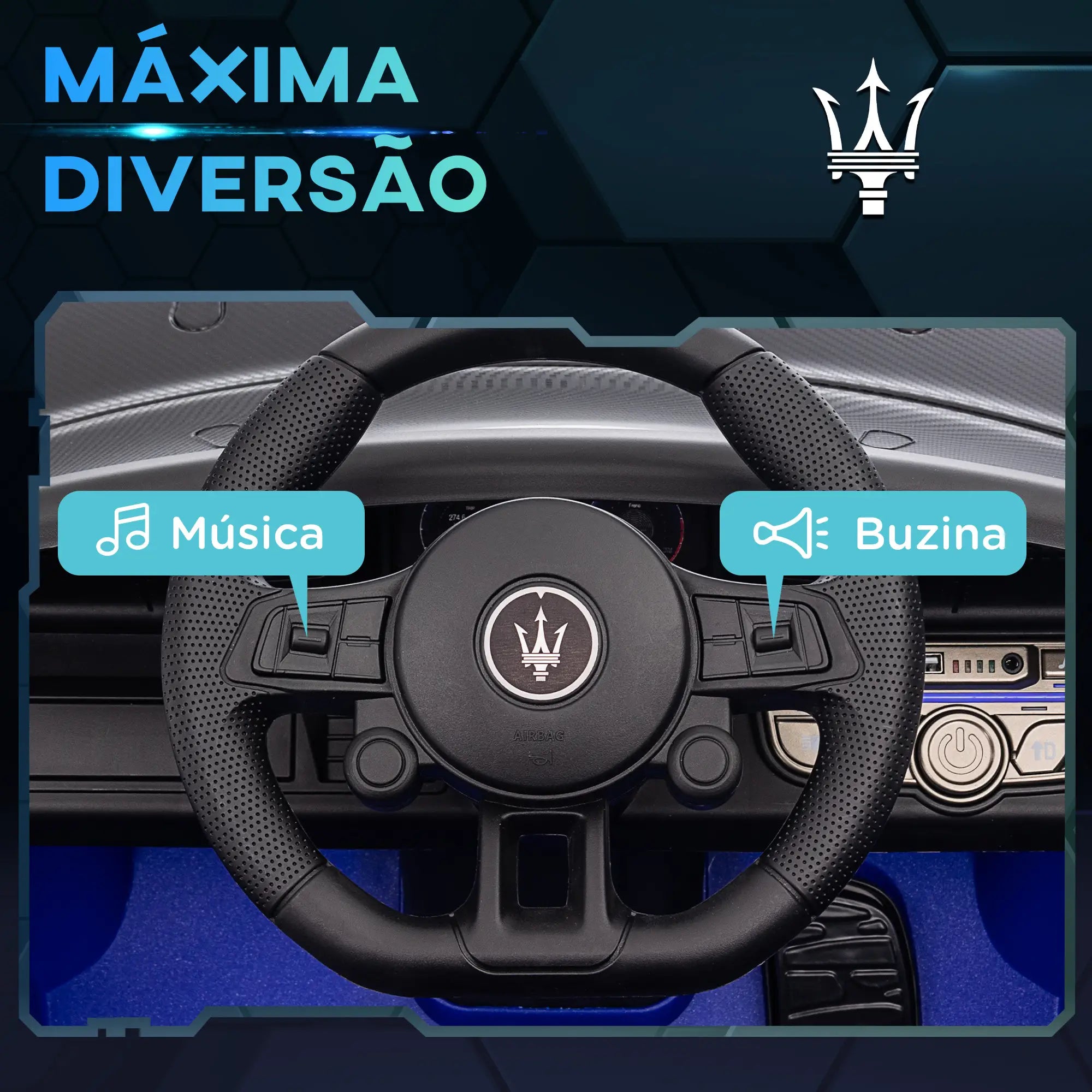 Carro Elétrico para Crianças Carro Maserati GT2 12V com Controlo Remoto Faróis LED Buzina E Música 115x60x45 cm