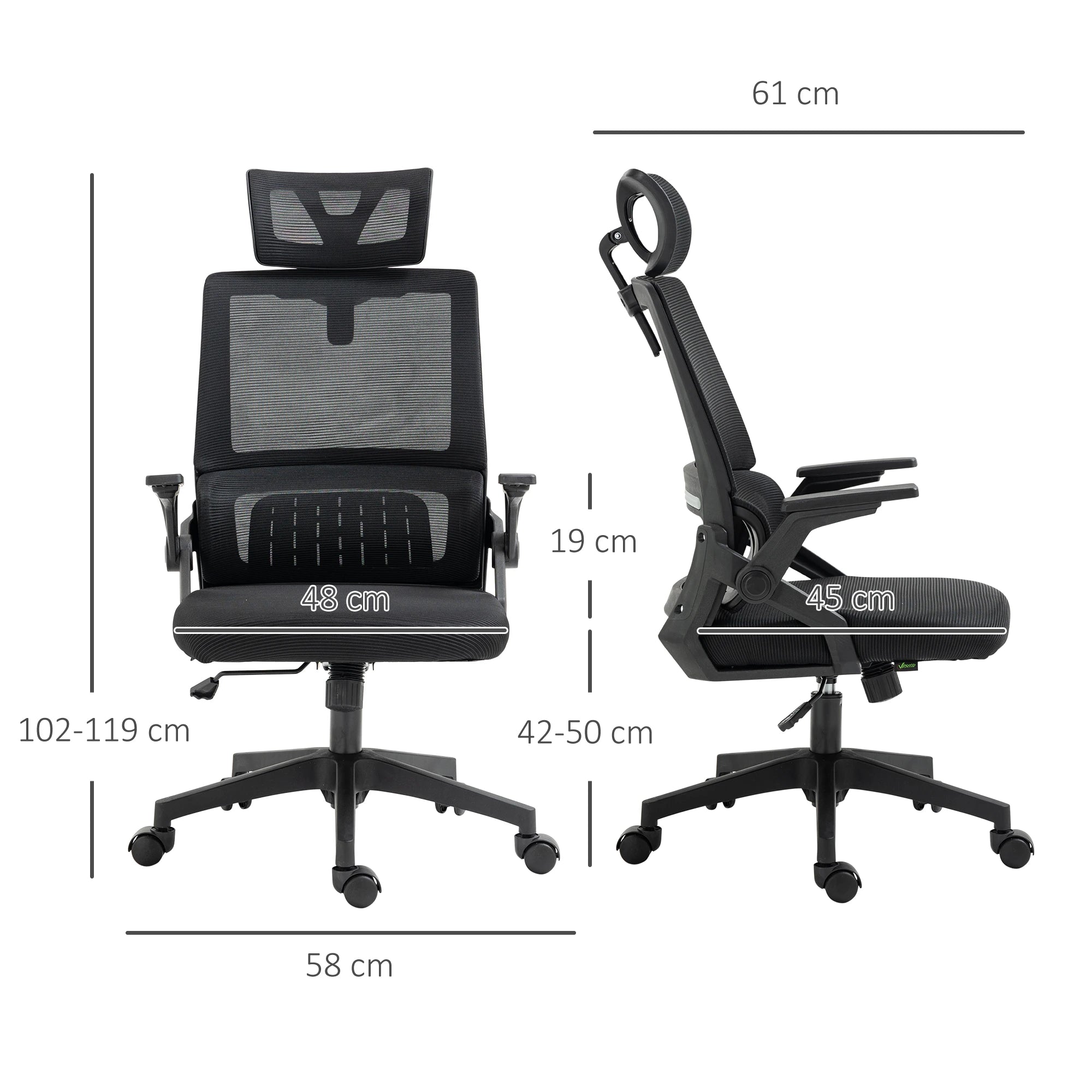 Cadeira de Escritório de Malha Cadeira de Escritório Giratória com Altura e Apoio para a Cabeça Ajustáveis 58x61x102-119 cm Preto
