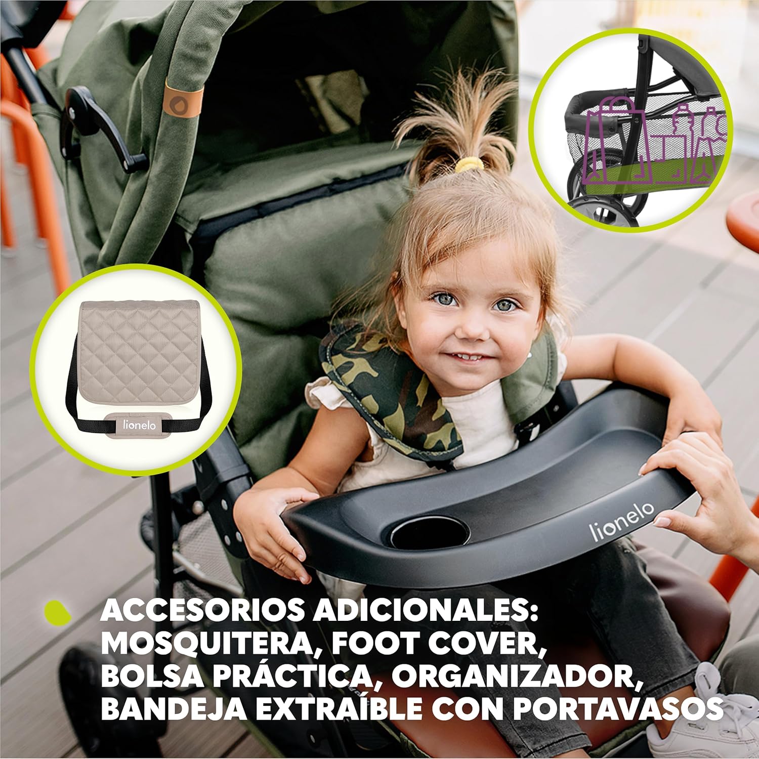 LIONELO Emma Plus Carrinho de passeio até 15 kg 6-36 M encosto ajustável cinto de segurança de 5 pontos capuz profundo organizador para pais