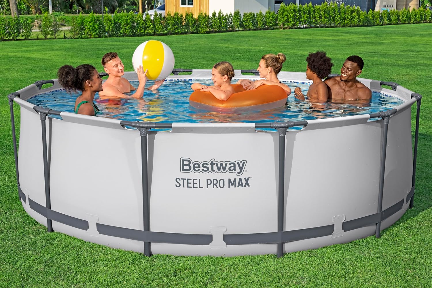 Bestway Steel Pro MAX Frame - Piscina Completa con Bomba de Filtro (diámetro 366 x 122 cm), Color Gris Claro