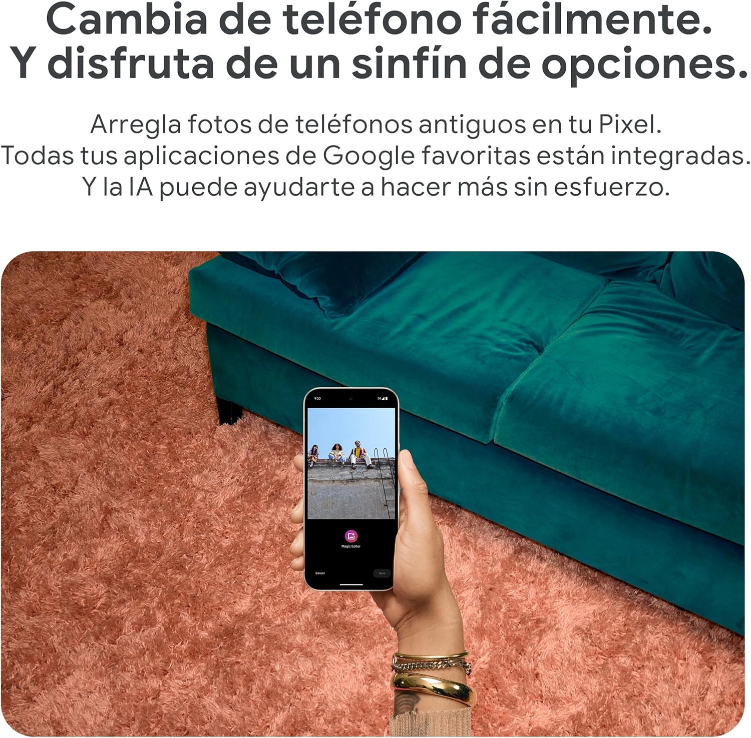 Google Pixel 9 con Cargador USB-C de 45 W - Smartphone Android Desbloqueado con Gemini, cámara Avanzada, batería con una autonomía de 24 Horas y Pantalla Actua de 6,3" - Obsidiana, 128GB