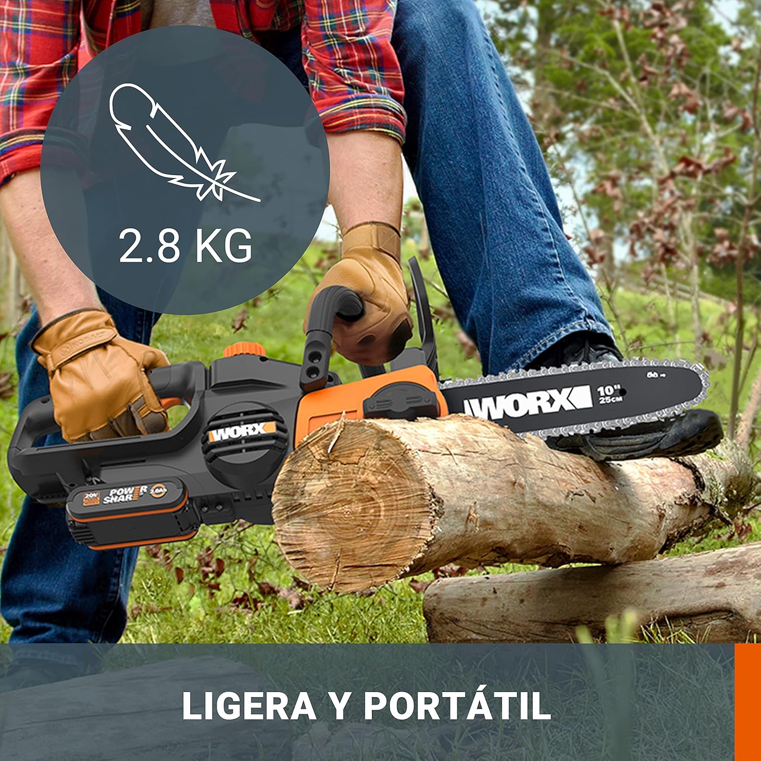 WORX Motosserra 20 V | PowerShare | WG322E.9 - Sem bateria, sem carregador, 25 cm