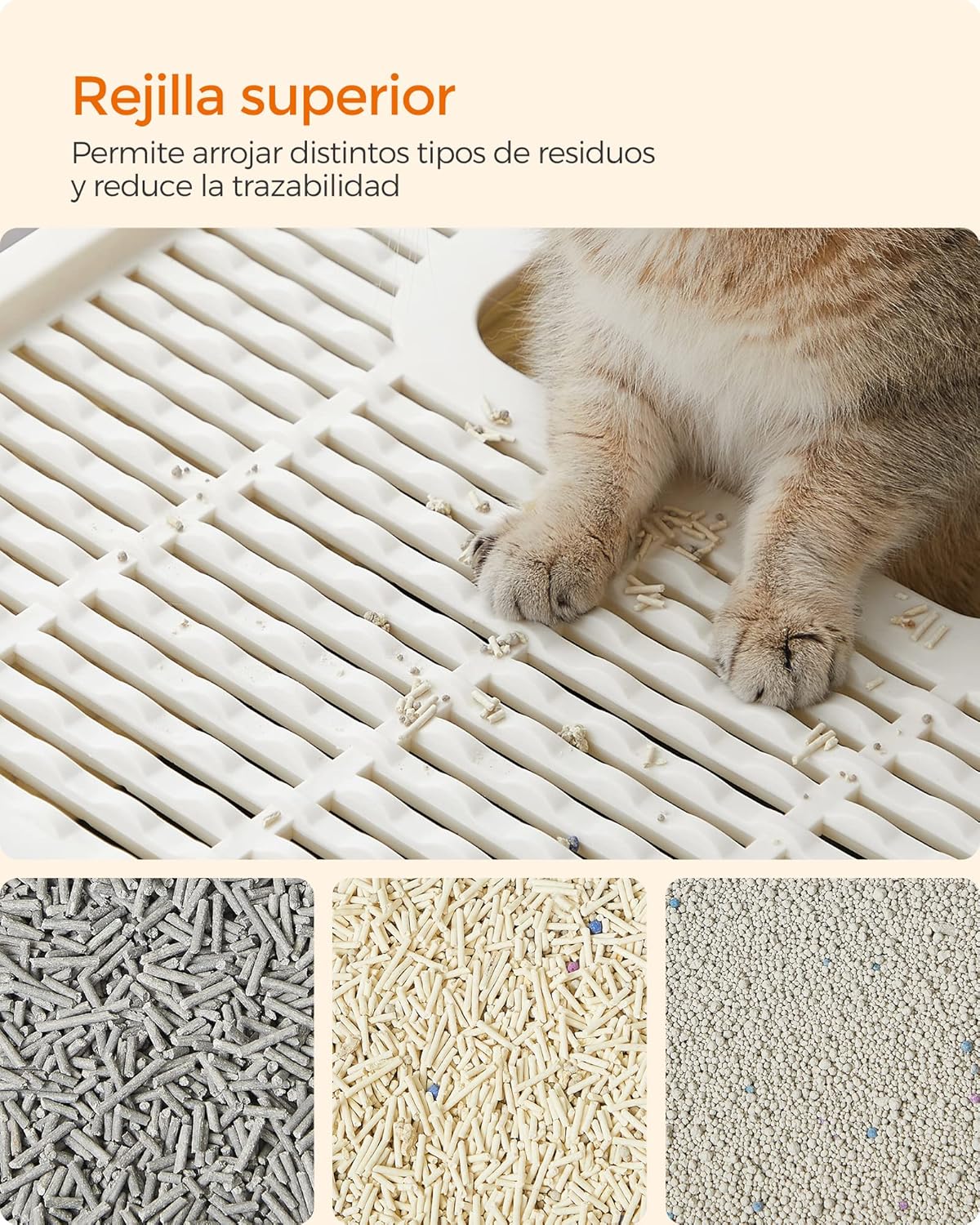 Feandrea Areia para gatos, caixa de areia com bandeja removível, pá, escova, espaço para gatos grandes, carga de 15 kg, anti-filtração, anti-fugas, bege e preto PPT001W01