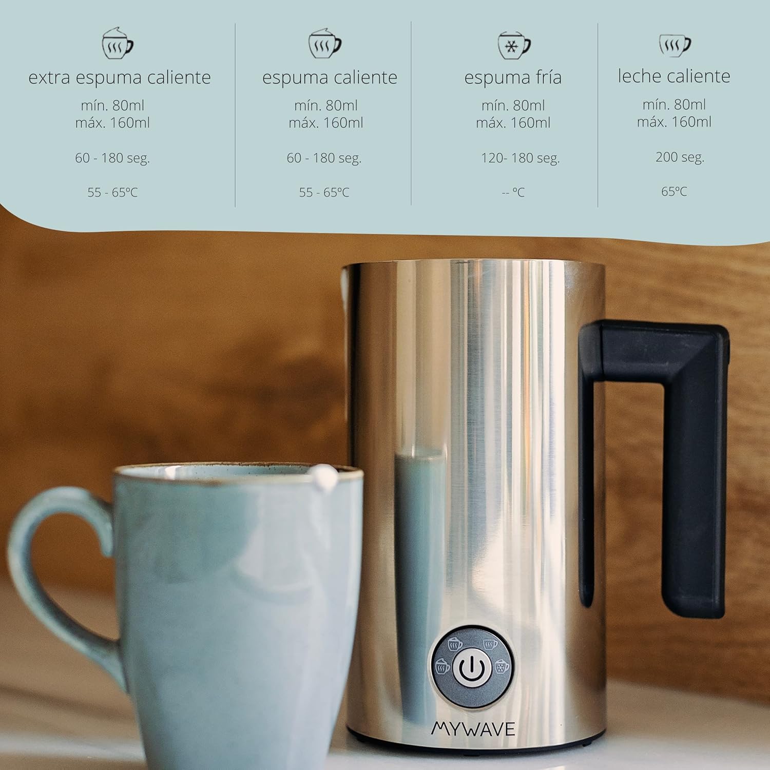 MyWave - Espumador de leite - potência de 500 W - Obtenha a espuma adequada - aquece e gera espuma - 3 níveis de espuma quente e 1 nível de frio - espumador elétrico para cafés e batidos