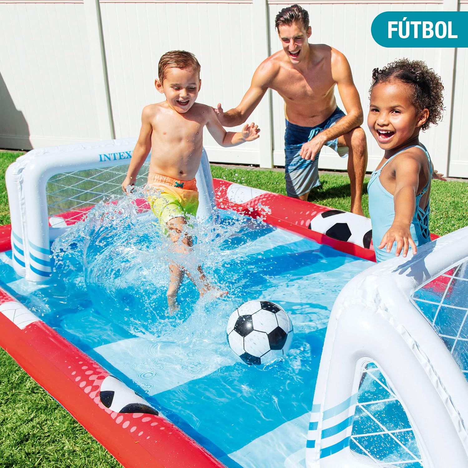Intex 57147NP - Centro de jogos aquáticos insuflável INTEX, para crianças, medidas 325 x 267 x 102 cm, 470 litros, voleibol, futebol, basquetebol e beisebol, a partir dos 3 anos