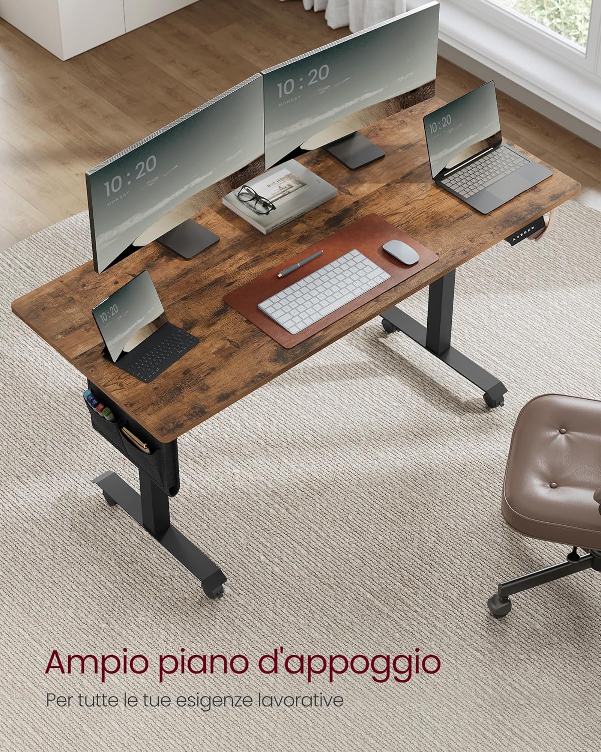 VASAGLE Secretária elétrica de altura regulável, 70 x 160 x (72-120), ajuste contínuo, função de memória com 4 alturas, castanho rústico LSD176X01