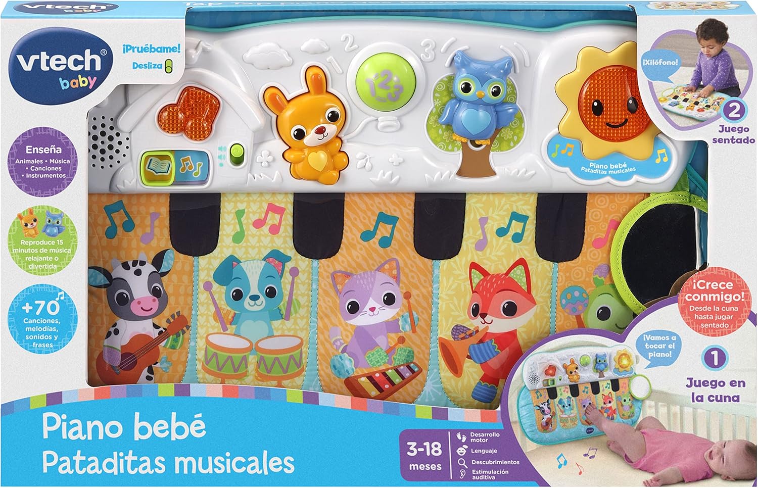 VTech Baby piano bebé batatas musicais, brinquedo de berço para bebés + 3 meses, versão ESP.