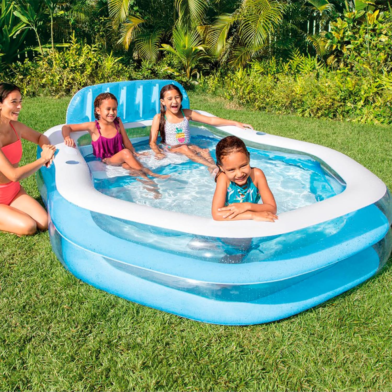 Intex Piscina insuflável infantil com toldo removível, piscina para crianças a partir dos 3 anos, inclui 2 suportes de bebidas, remendo de reparação e tampa de ralo, medidas 229 x 191 x 135 cm (57186)