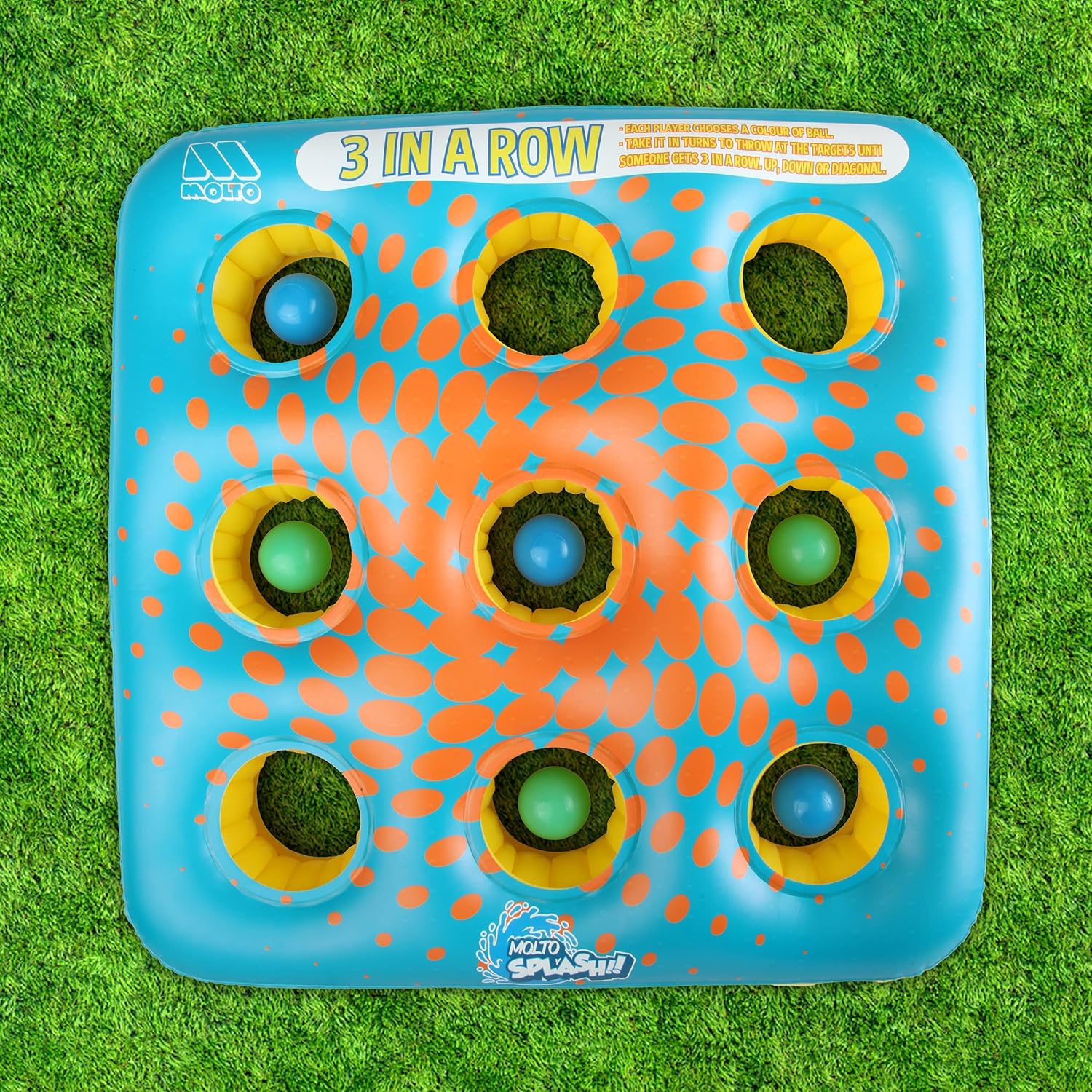 MOLTO 3 em riscas insufláveis de lançamento com 6 bolas, conjunto de exterior para crianças, jogo educativo insuflável para jardim e piscina, divertido e ativo