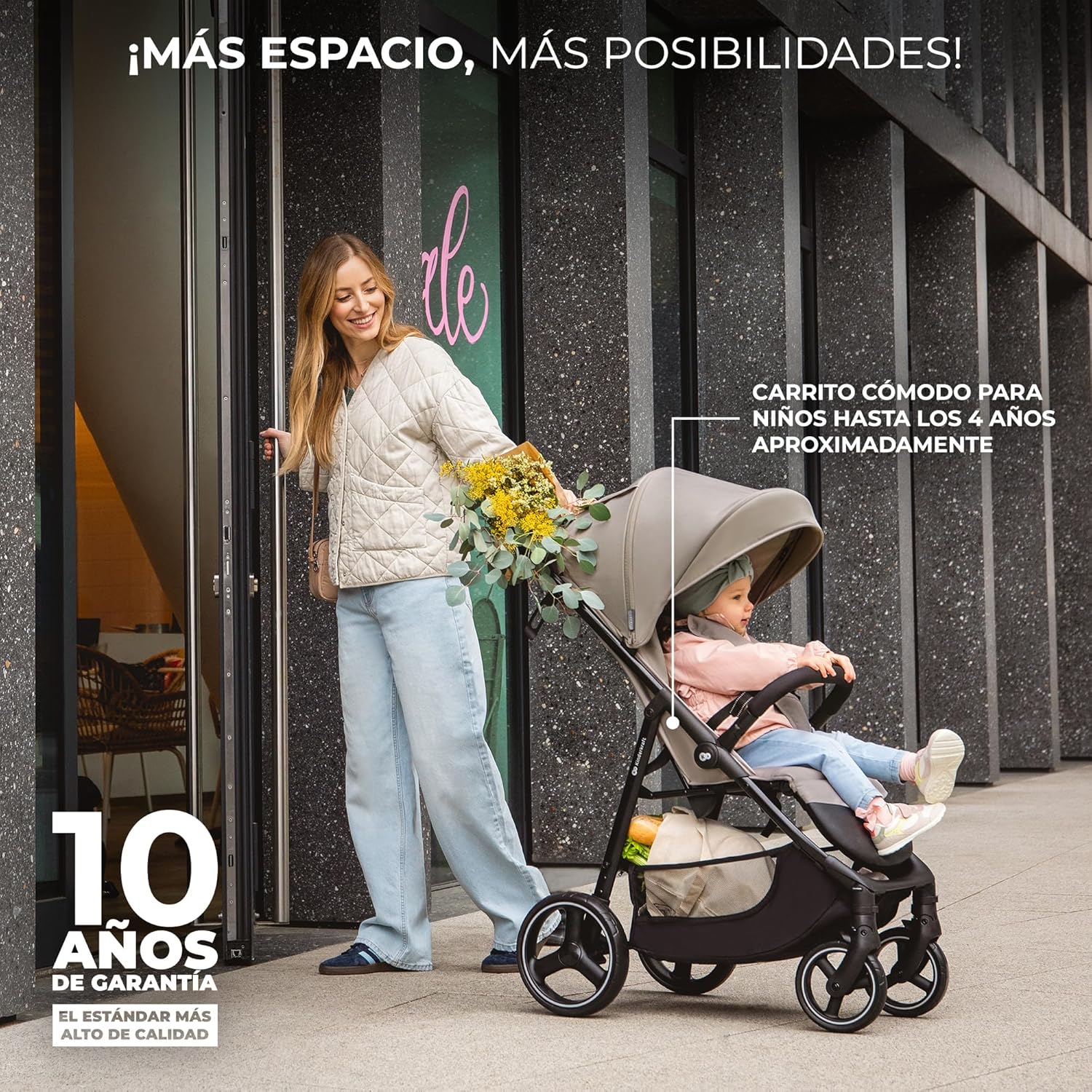 Kinderkraft TRIG 3, cadeira de passeio, leve e gerenciável, suspensão, cinto de 5 pontos, apoio para os pés, ajustável, carga máxima de 25 kg, preto