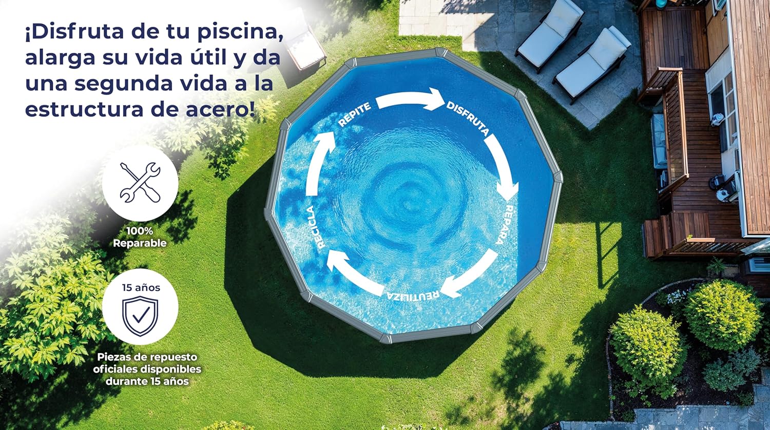 Gre KIT300W Piscina de aço elevada, redonda com aspeto de madeira, piscinas removíveis para jardim, 300 x 120 cm, pacífico