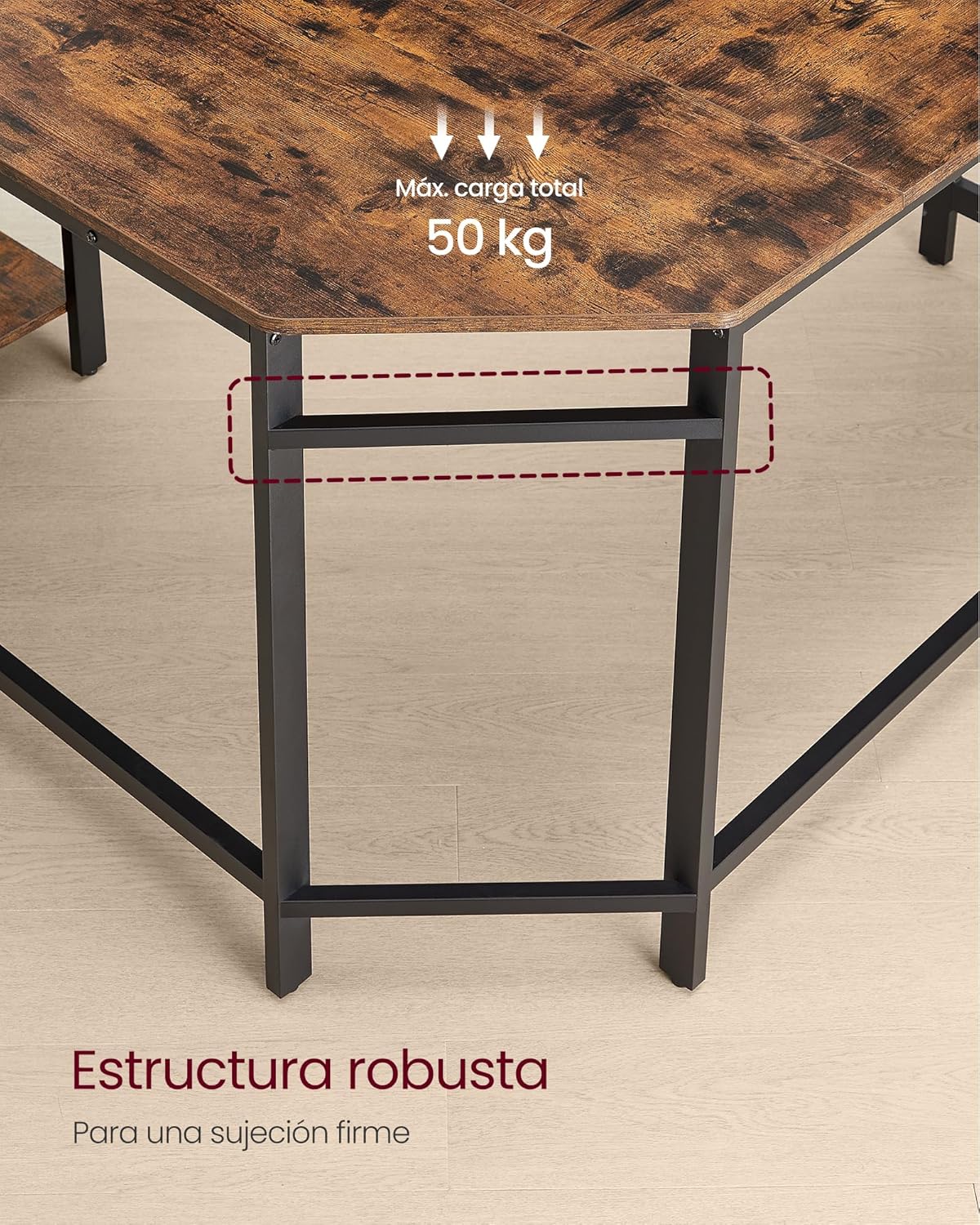VASAGLE Secretária, mesa de computador em forma de L, 120 x 130 x 76 cm, esquina com 2 prateleiras, economiza espaço, para escritório casa, jogos, castanho rústico e preto tinta LWD123K01