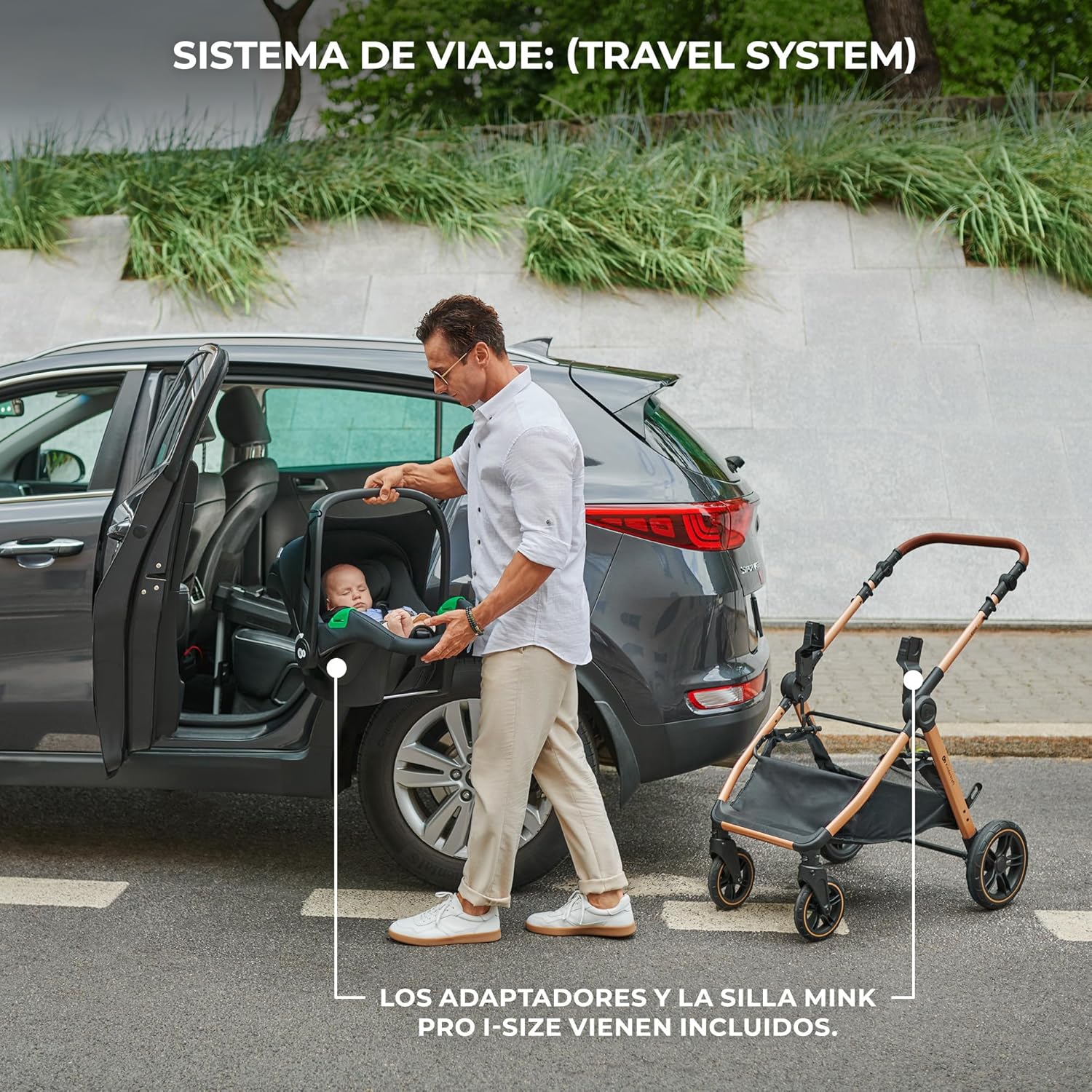 Kinderkraft ESME Cadeira de carro 3 em 1 conjunto, com porta-bebés Mink PRO I-Size, sistema de viagem, carrinho para bebé, carrinho, dobrável, para recém-nascido até 4 anos, preto