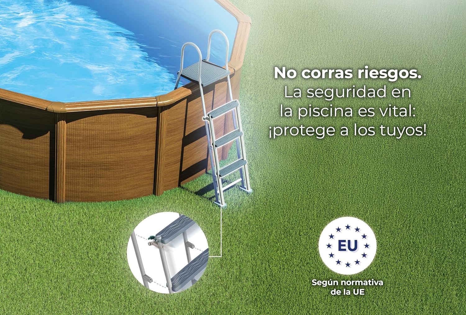 Gre KIT300W Piscina de aço elevada, redonda com aspeto de madeira, piscinas removíveis para jardim, 300 x 120 cm, pacífico