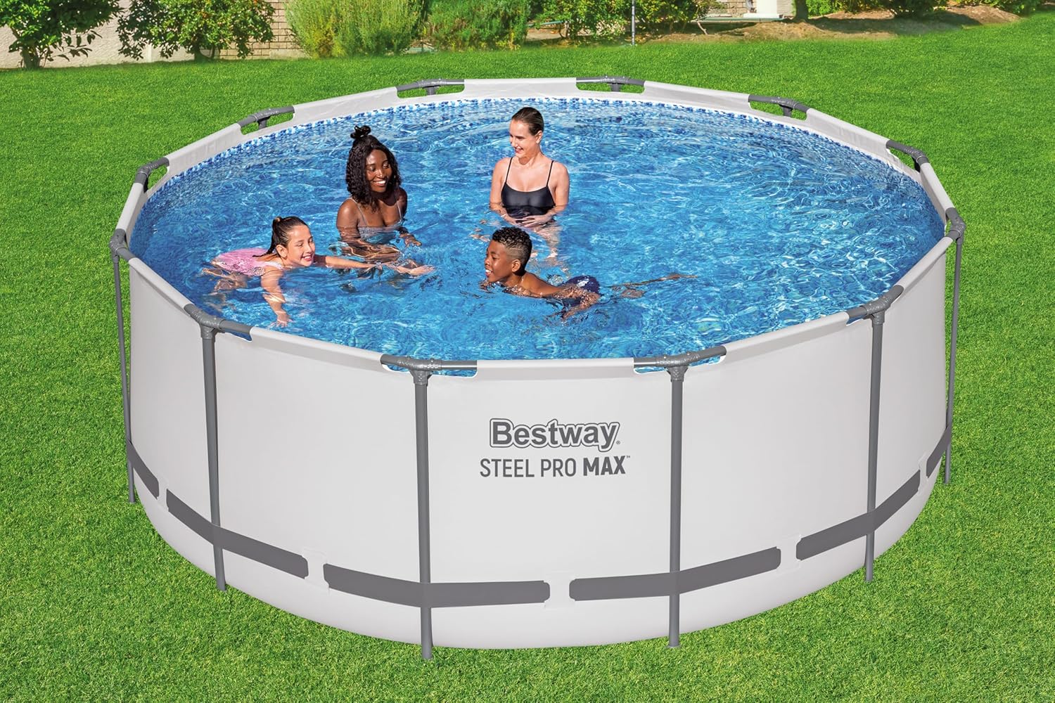Bestway Steel Pro MAX Frame - Piscina Completa con Bomba de Filtro (diámetro 366 x 122 cm), Color Gris Claro
