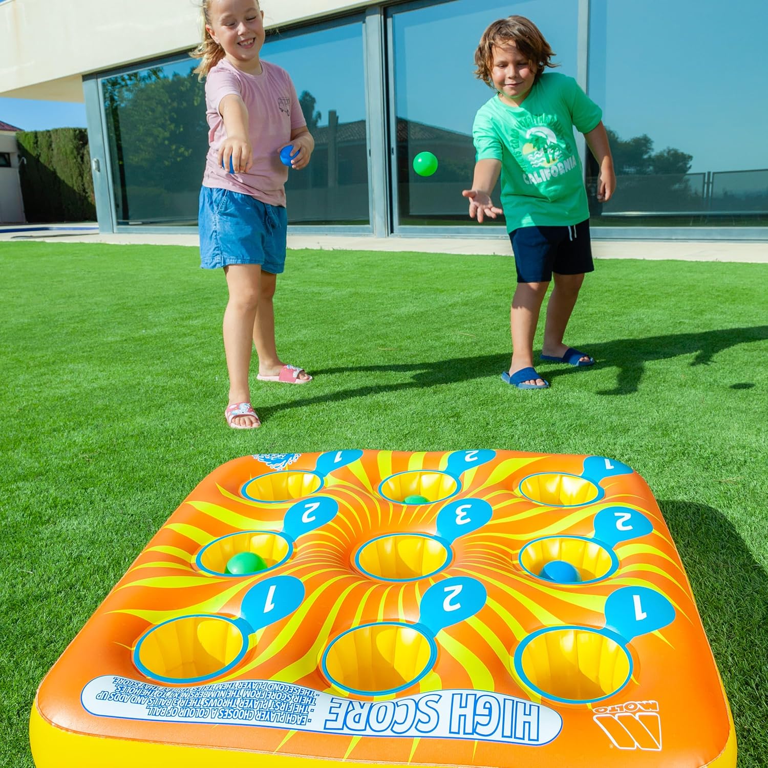 MOLTO 3 em riscas insufláveis de lançamento com 6 bolas, conjunto de exterior para crianças, jogo educativo insuflável para jardim e piscina, divertido e ativo
