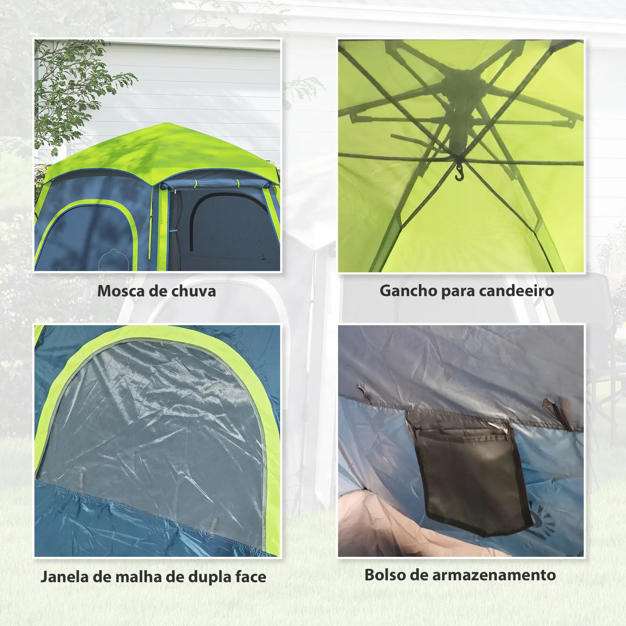 Tenda de Campismo para 2-3 Pessoas Dobrável com Fácil Instalação e Bolsa de Transporte 280x240x155 cm Azul e Verde