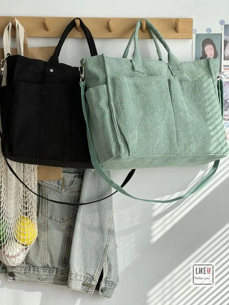 Bolsa de ombro senhora em bombazine grosso com vários bolsos para o outono e inverno bolsa simples estudantes lazer