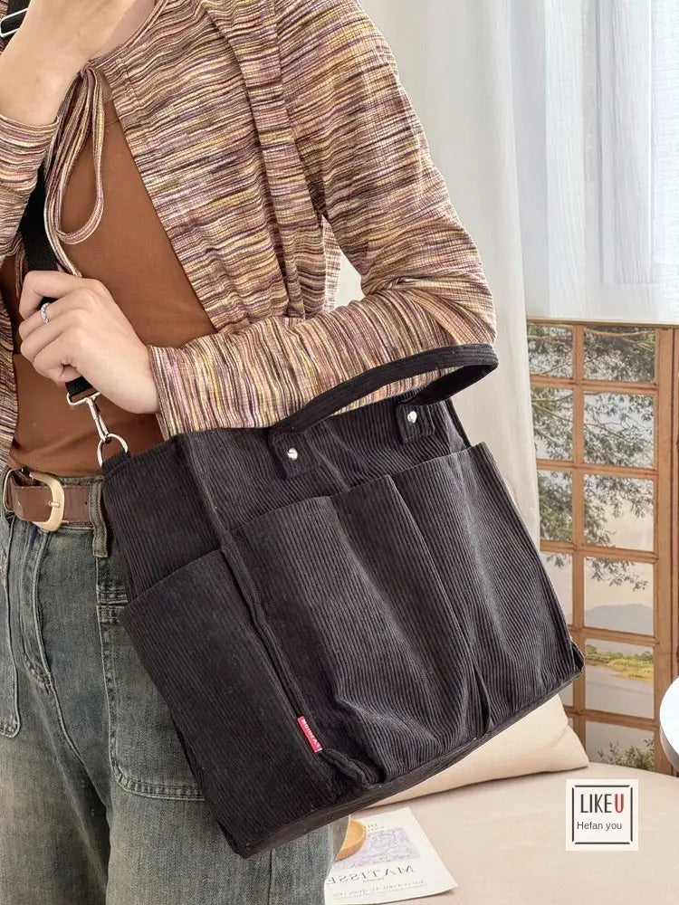 Bolsa de ombro senhora em bombazine grosso com vários bolsos para o outono e inverno bolsa simples estudantes lazer