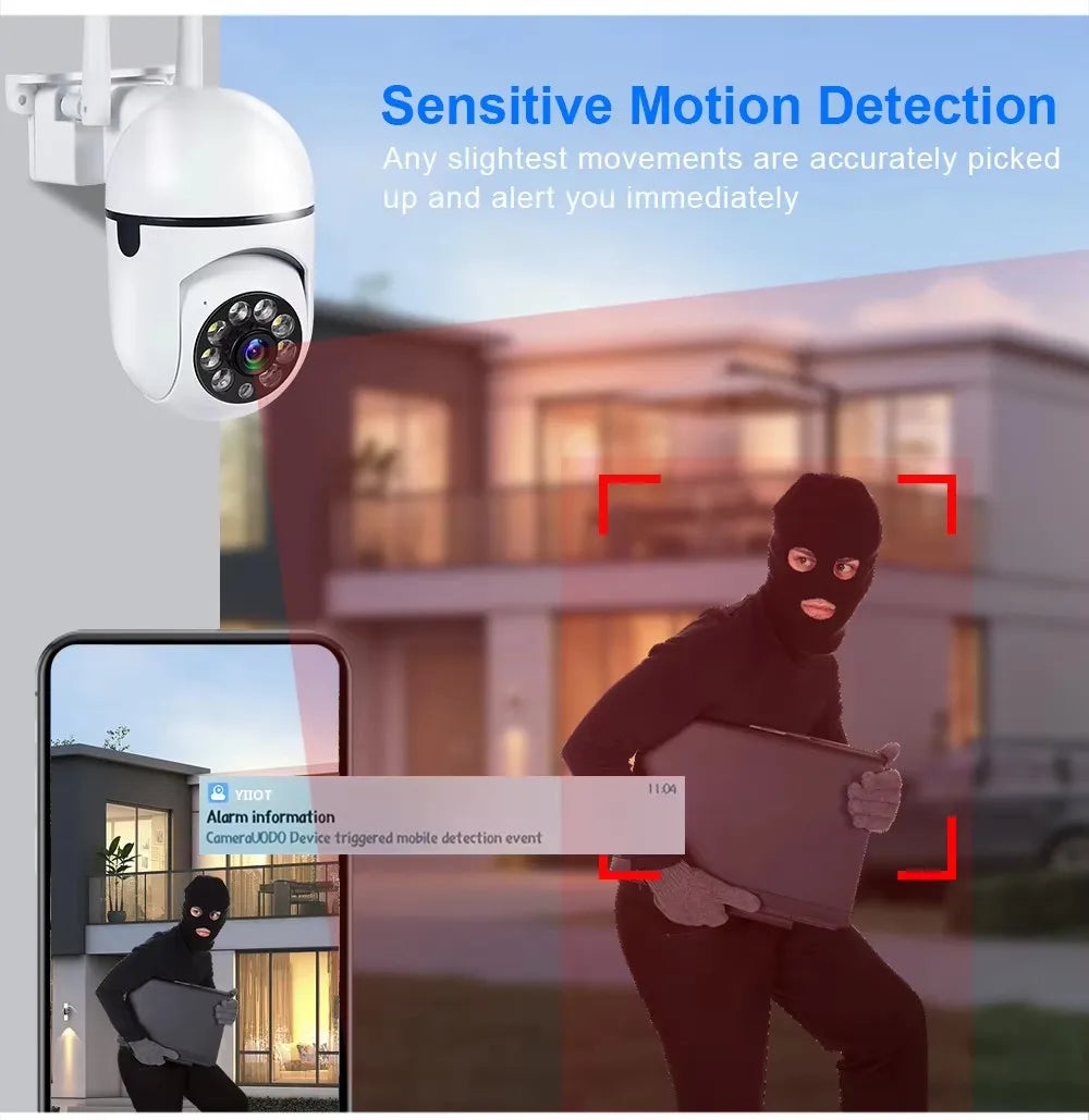 Câmara de vigilância de segurança sem fios IP Wi-Fi de 8 MP PTZ Câmaras com zoom de 4X Rastreio Áudio bidirecional Câmara a cores noturna HD