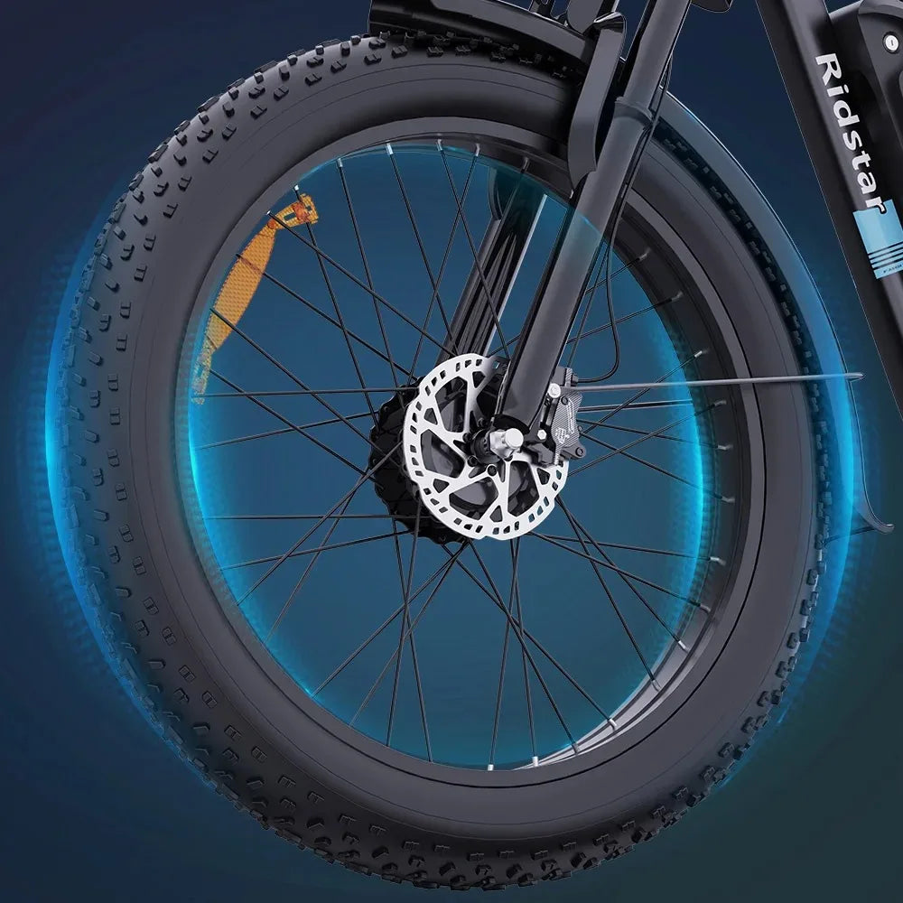Bicicleta elétrica dobrável Ridstar H20 Pro 2000W, 48V23AH, pneu largo de 20" e motor duplo, para todo o terreno, BTT, com certificação CE, para montanha/neve