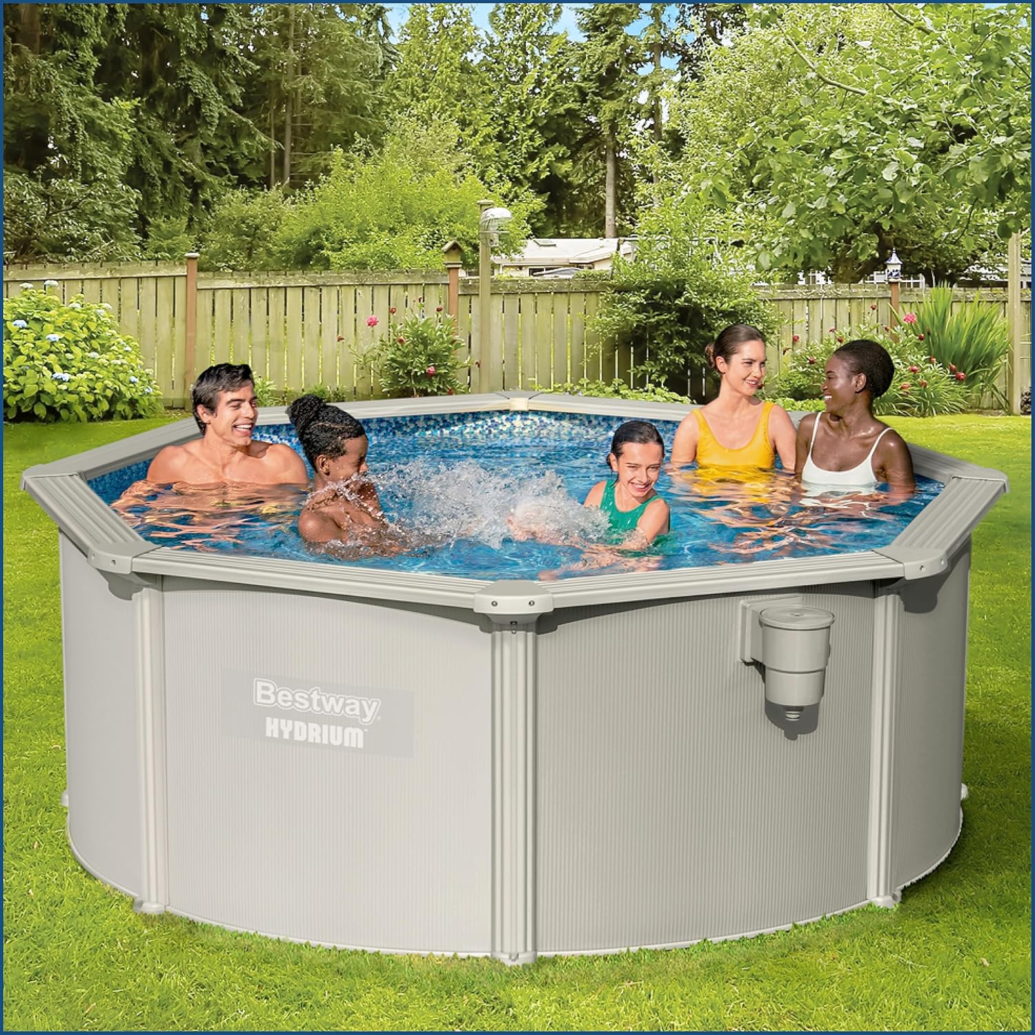 Bestway Hydrium - Piscina de Pared de Acero con Filtro de Arena, diámetro de 300 x 120 cm, Gris, Redonda