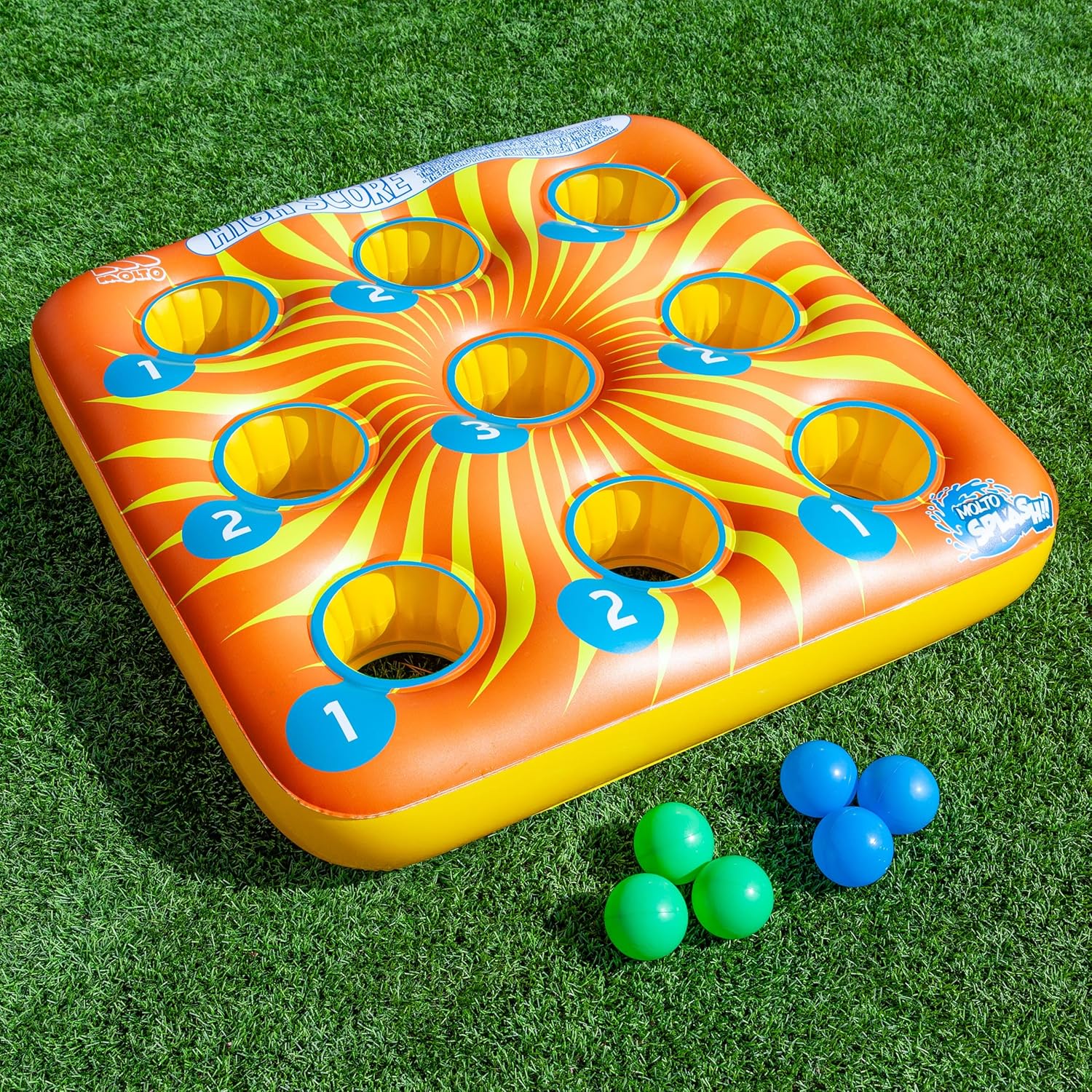 MOLTO 3 em riscas insufláveis de lançamento com 6 bolas, conjunto de exterior para crianças, jogo educativo insuflável para jardim e piscina, divertido e ativo