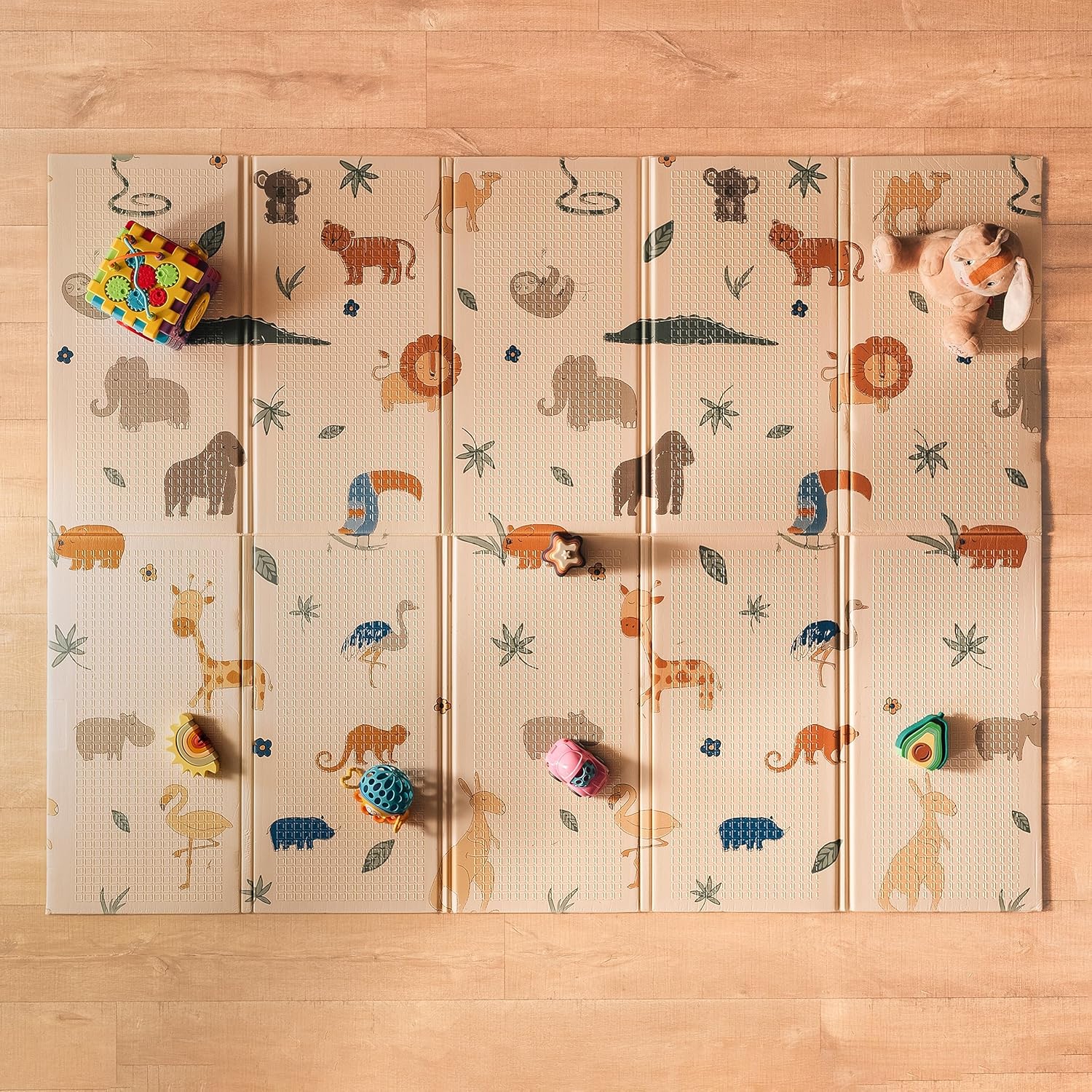 Nuby - Tapete de bebé acolchoado dobrável reversível safari - tapete bebé leve para brincar no chão - tapete infantil grande com design de animais - chão bebés acolchoado portátil - 150 x 200 cm