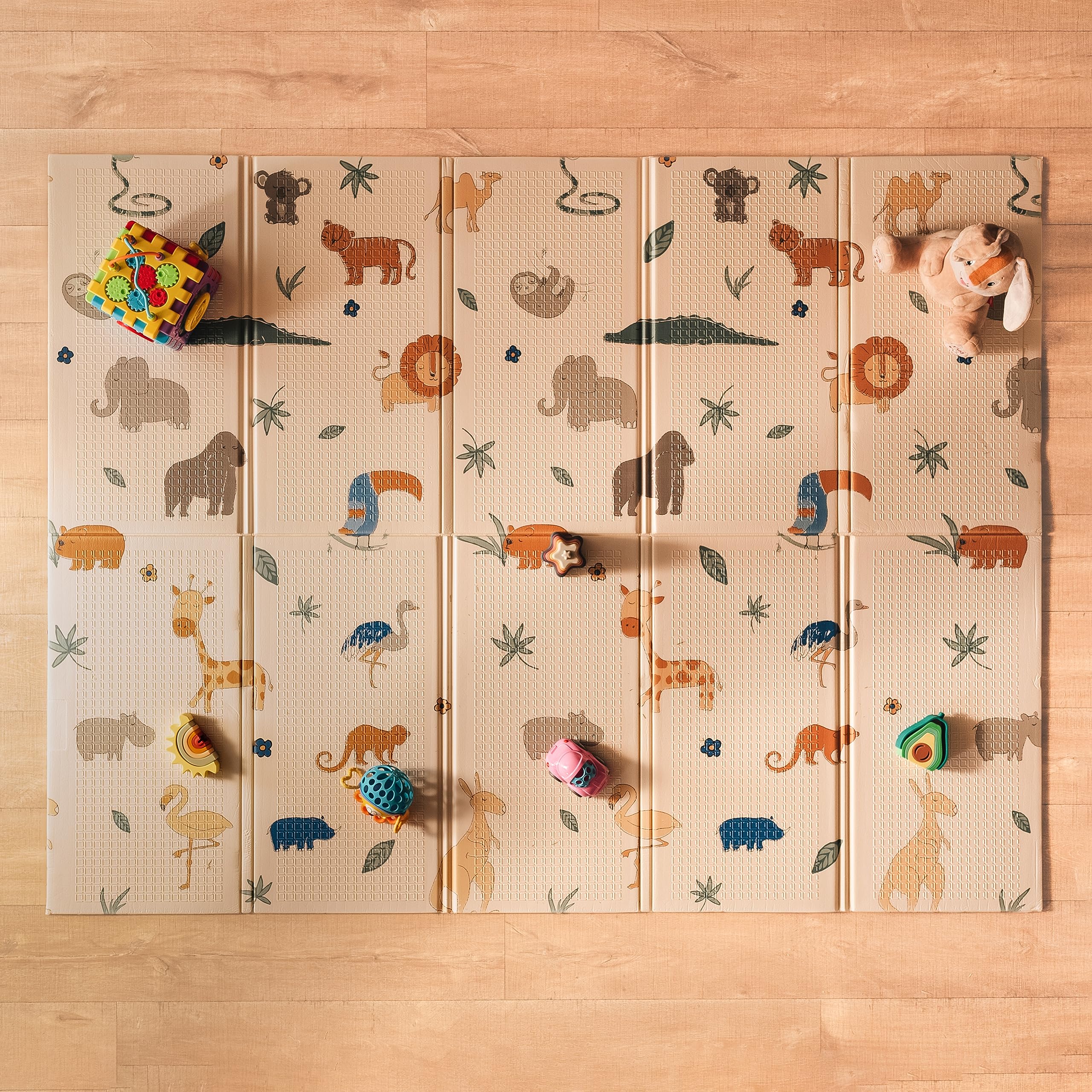 Nuby - Tapete de bebé acolchoado dobrável reversível safari - tapete bebé leve para brincar no chão - tapete infantil grande com design de animais - chão bebés acolchoado portátil - 150 x 200 cm