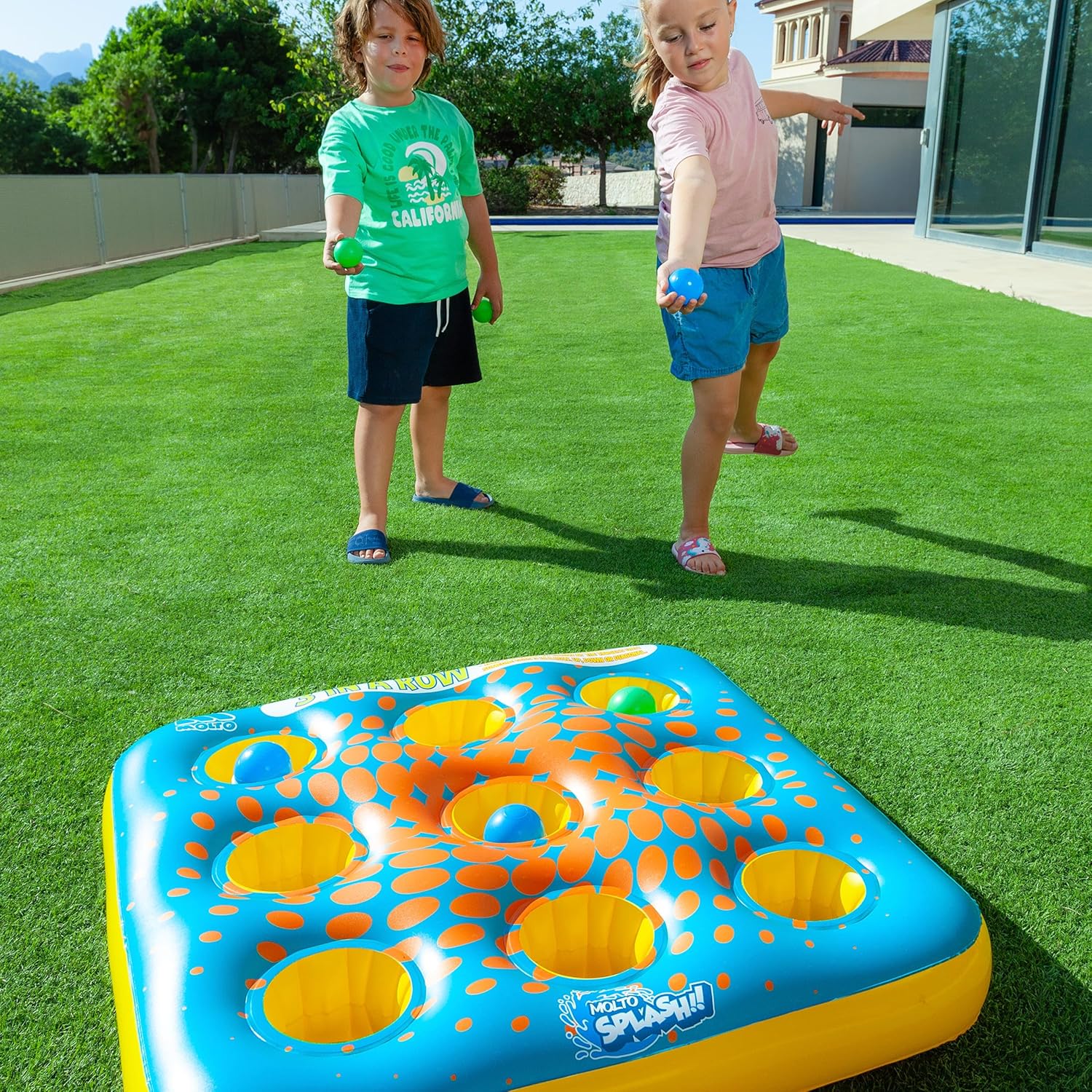 MOLTO 3 em riscas insufláveis de lançamento com 6 bolas, conjunto de exterior para crianças, jogo educativo insuflável para jardim e piscina, divertido e ativo