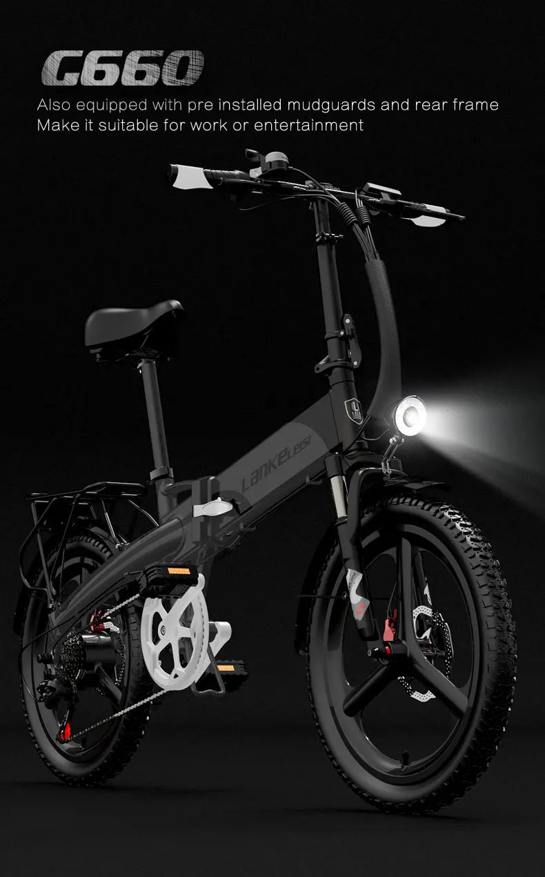 LANKELEISI G660 Bicicleta Elétrica Motor Brushless 500W Bateria de Lítio 48V12.8AH Bicicleta Elétrica Adulta Pneus de 20" City Fold E-bike