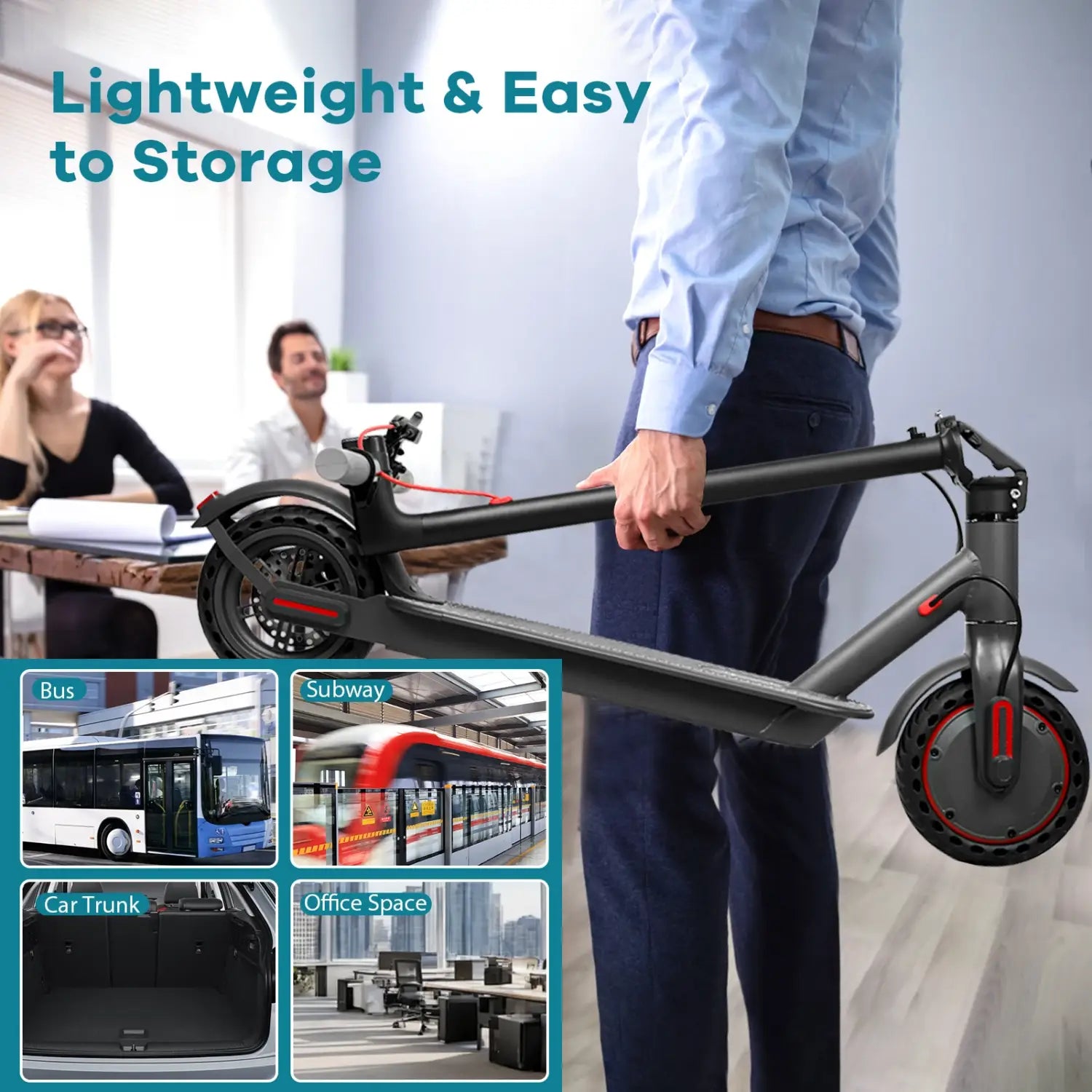 Scooter elétrica AOVOPRO Smart APP com motor potente de 350 W/500 W, alcance de 36 V/42 V, alcance de 25 a 45 km, para adultos, com duplo travão