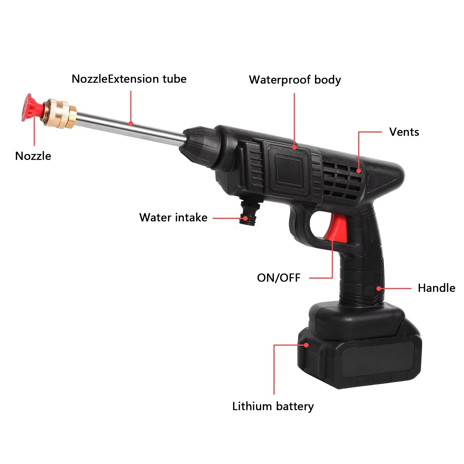 Pistola de água para lavagem de automóveis, alta pressão, sem fios, 50 bar, com alavanca, para máquina de lavar roupa, com pressão, para bateria Makita de 24 V