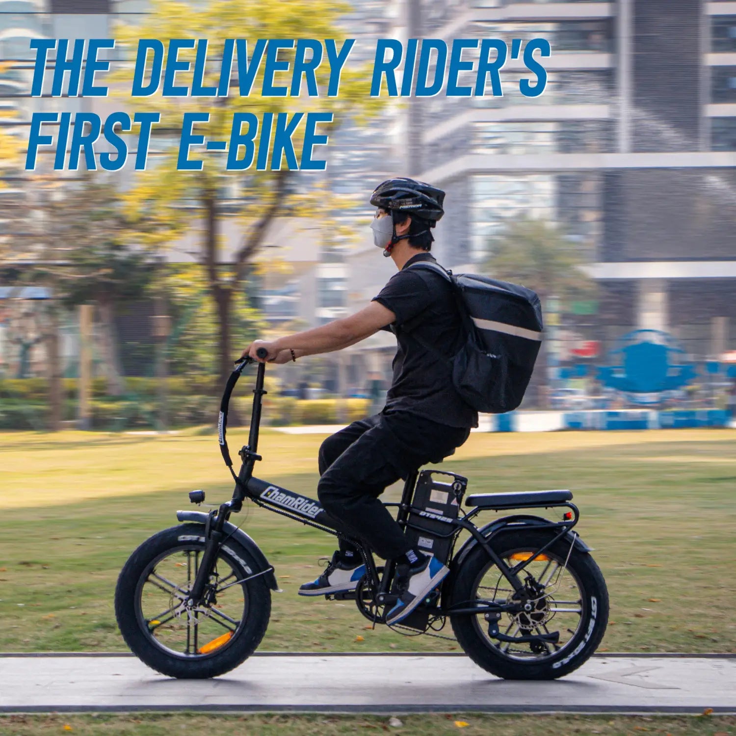 Bicicleta elétrica ChamRider DTS425 com bateria de 48 V e 25 AH, autonomia de 125 km e potência de 750 W, a melhor escolha em termos de relação qualidade-preço para os estafetas europeus.