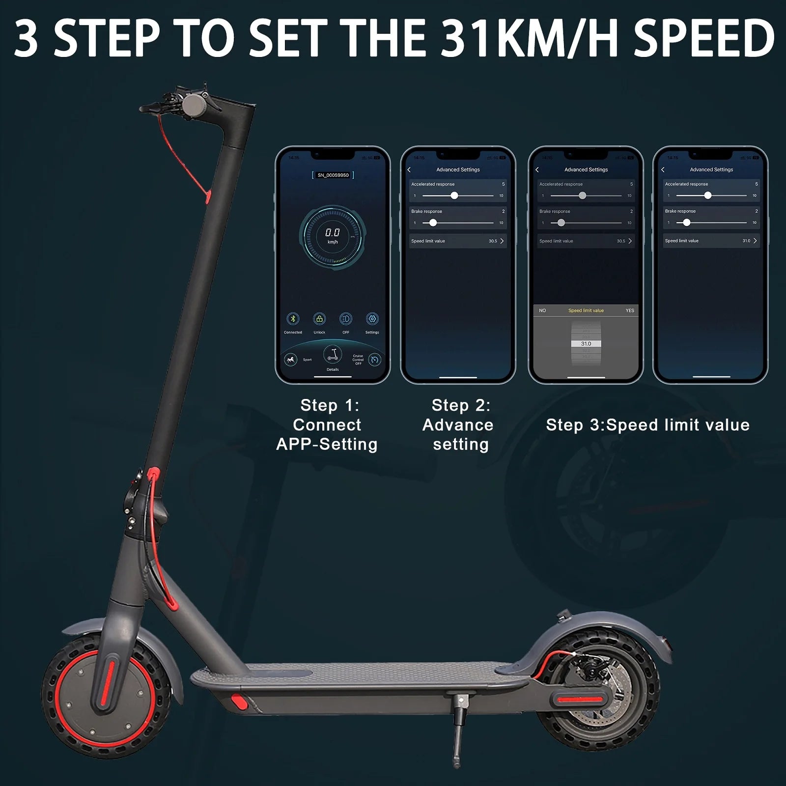Scooter elétrica AOVOPRO Smart APP com motor potente de 350 W/500 W, alcance de 36 V/42 V, alcance de 25 a 45 km, para adultos, com duplo travão