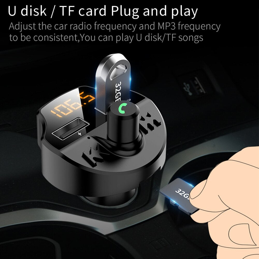 Transmissor Fm para automóvel Bluetooth 5.0 Adaptador de modulador de leitor Mp3 para automóvel Tensão da bateria Cartão TF Mãos-livres Chip inteligen