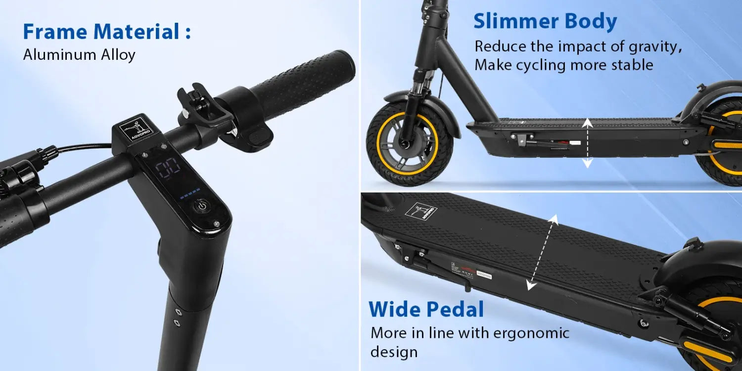 Scooter elétrica AOVOPRO Smart APP com motor potente de 350 W/500 W, alcance de 36 V/42 V, alcance de 25 a 45 km, para adultos, com duplo travão